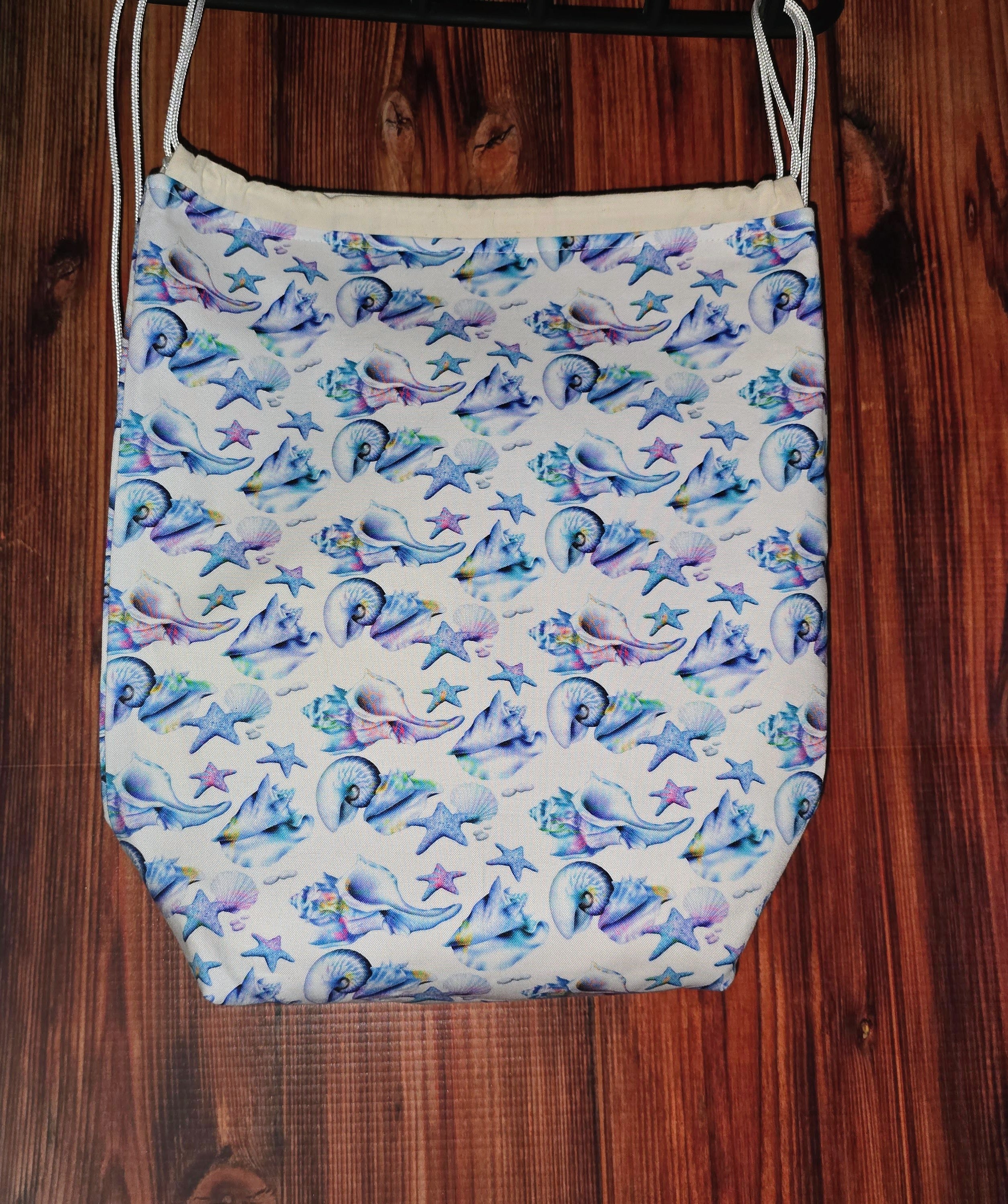 Handmade | Ocean Shells | Drawstring | Library Bag | Backpack