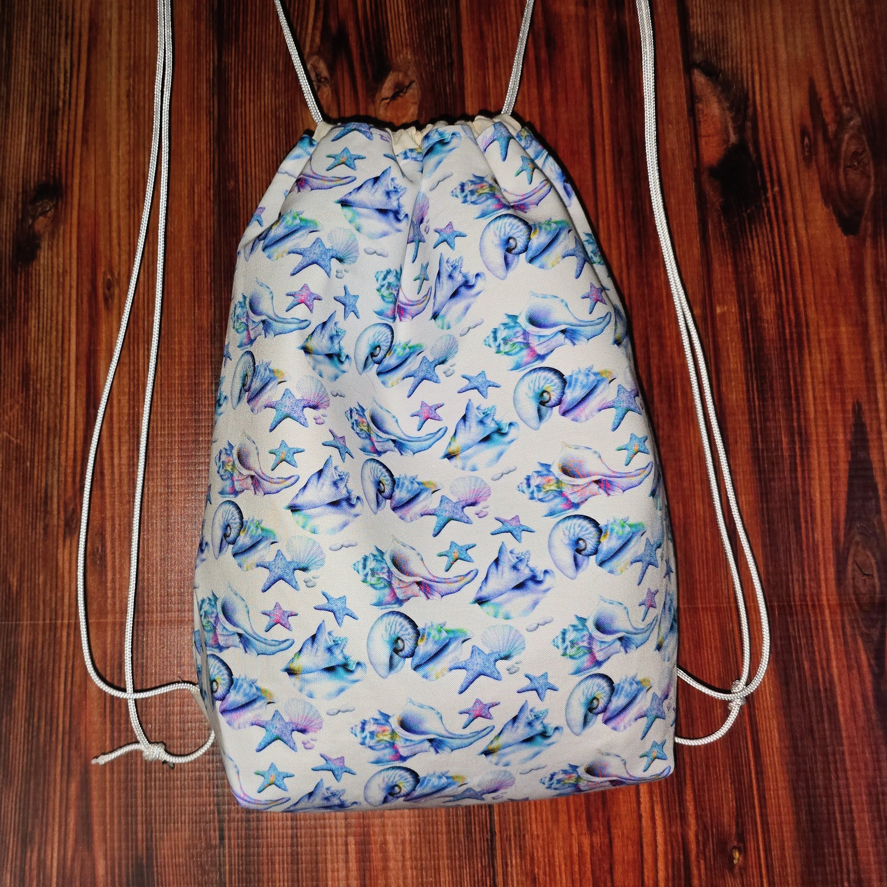 Handmade | Ocean Shells | Drawstring | Library Bag | Backpack