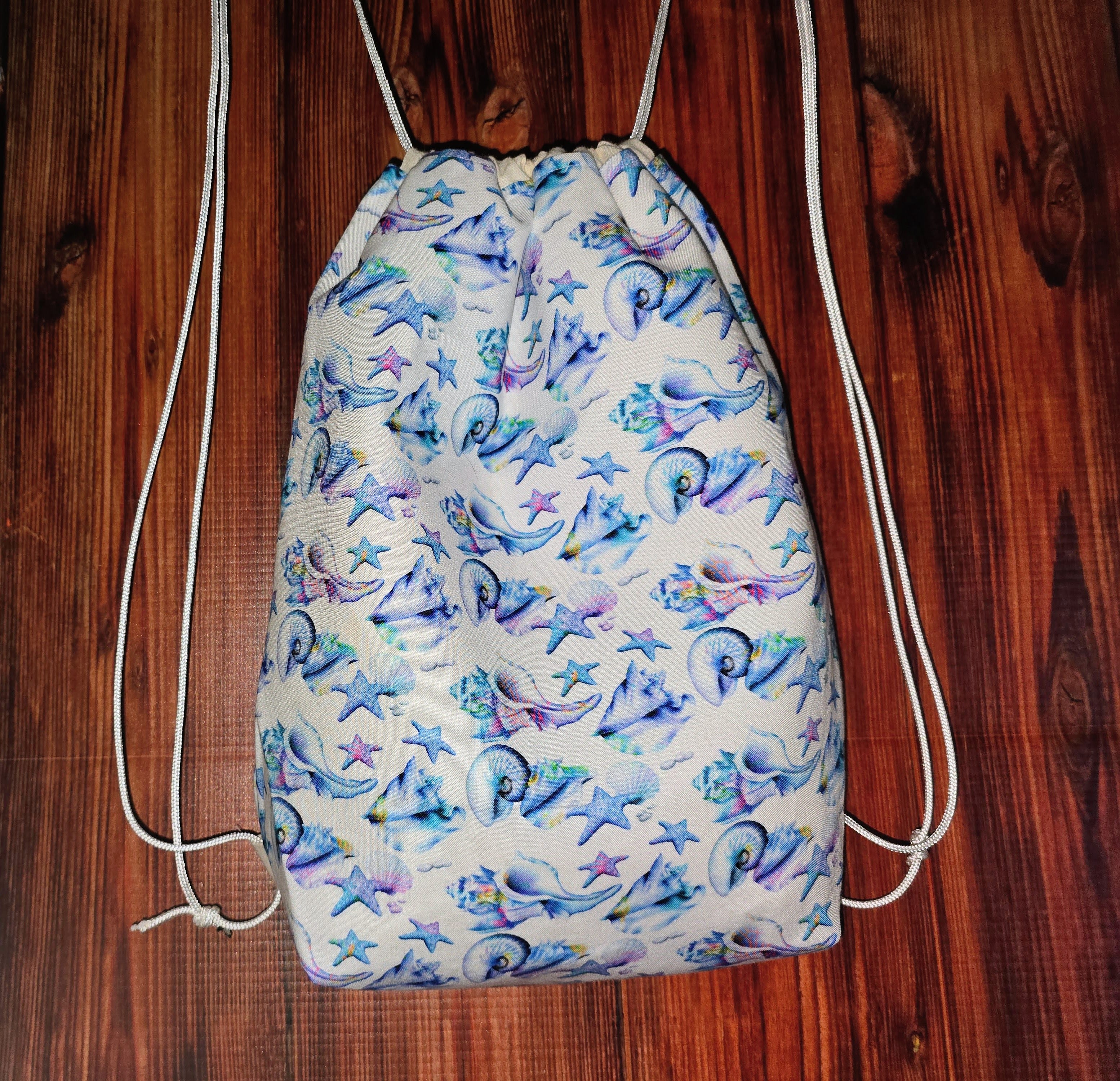 Handmade | Ocean Shells | Drawstring | Library Bag | Backpack