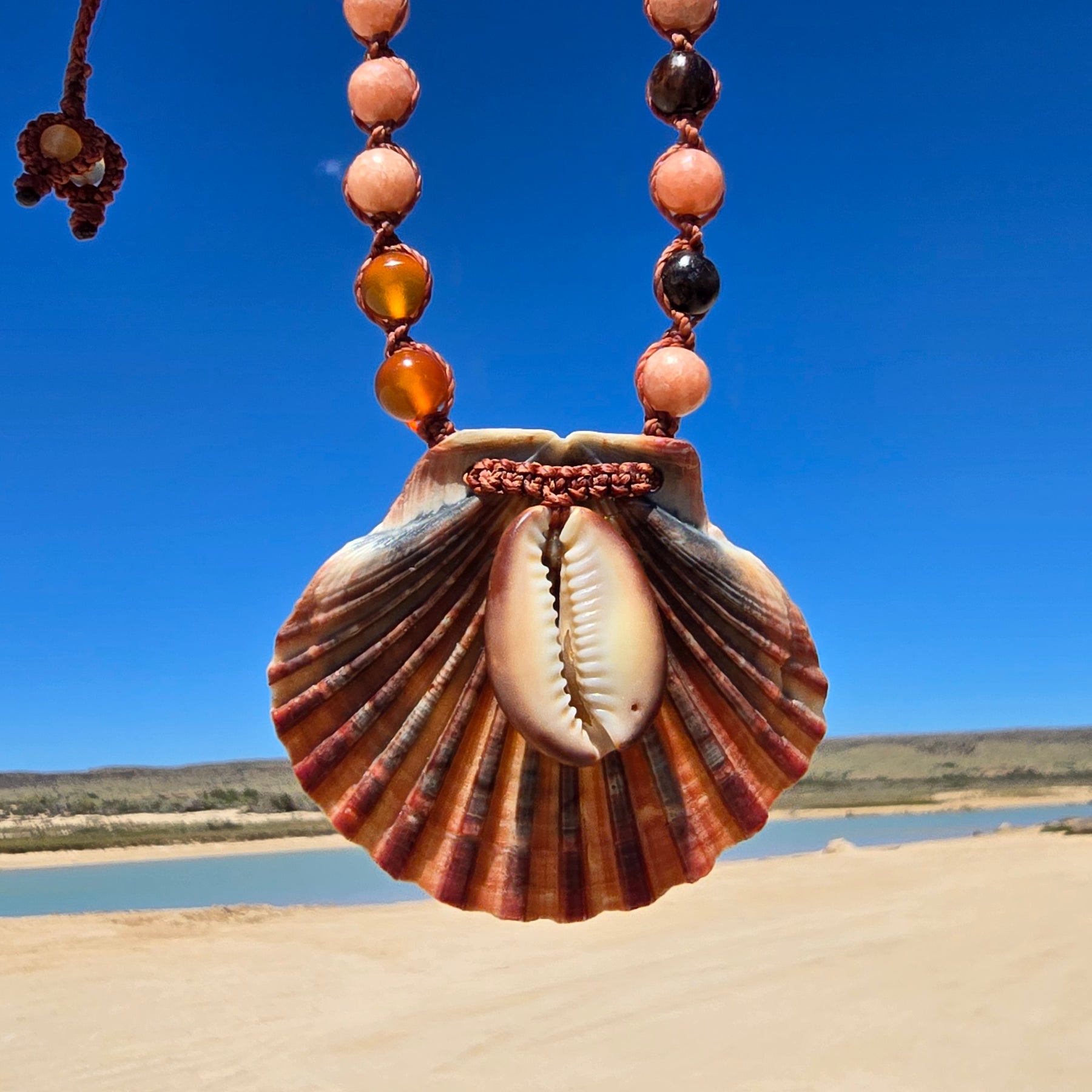 Mermaid Shell Necklace with Black Opal and Gemstones