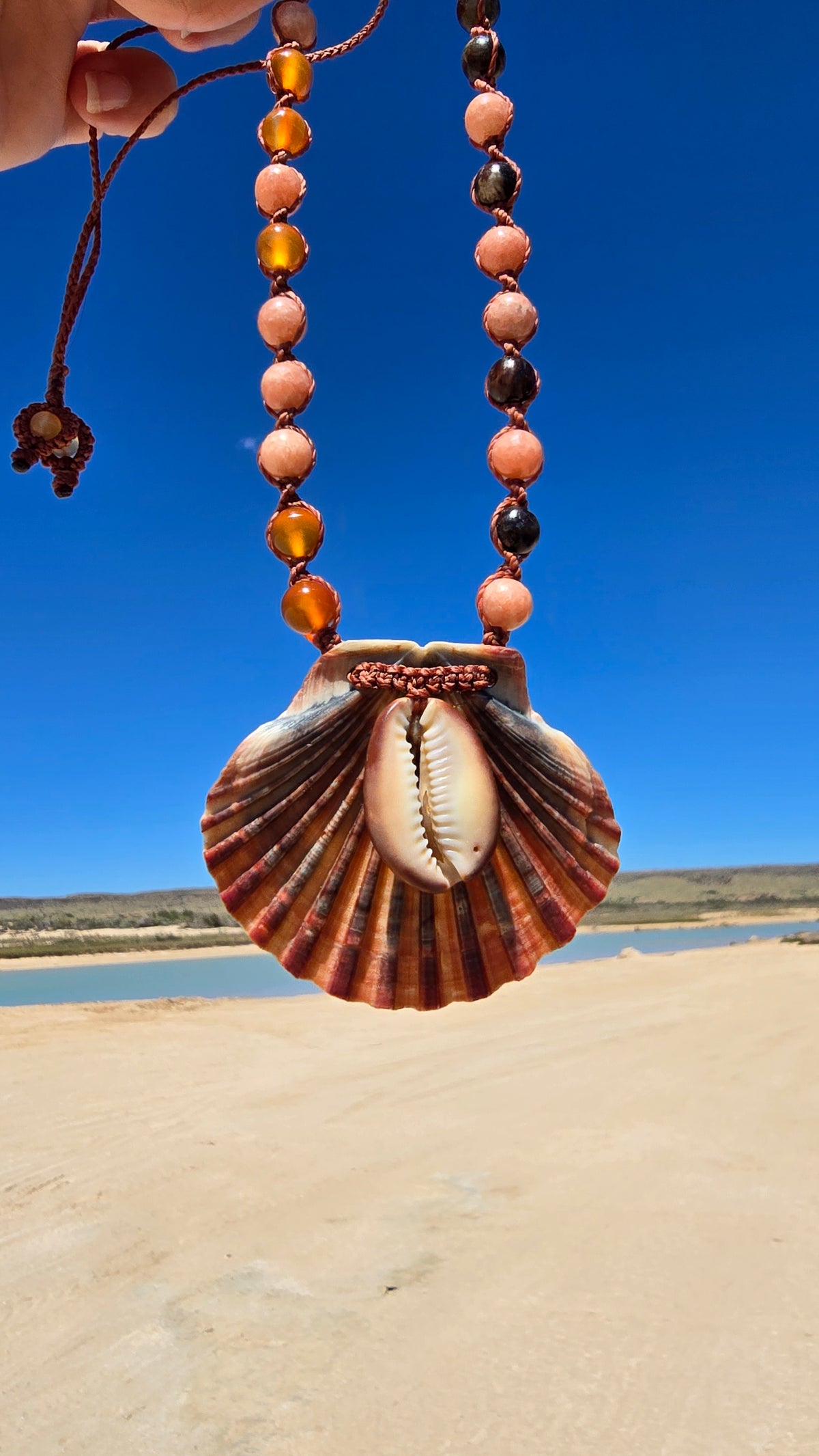 Mermaid Shell Necklace with Black Opal and Gemstones