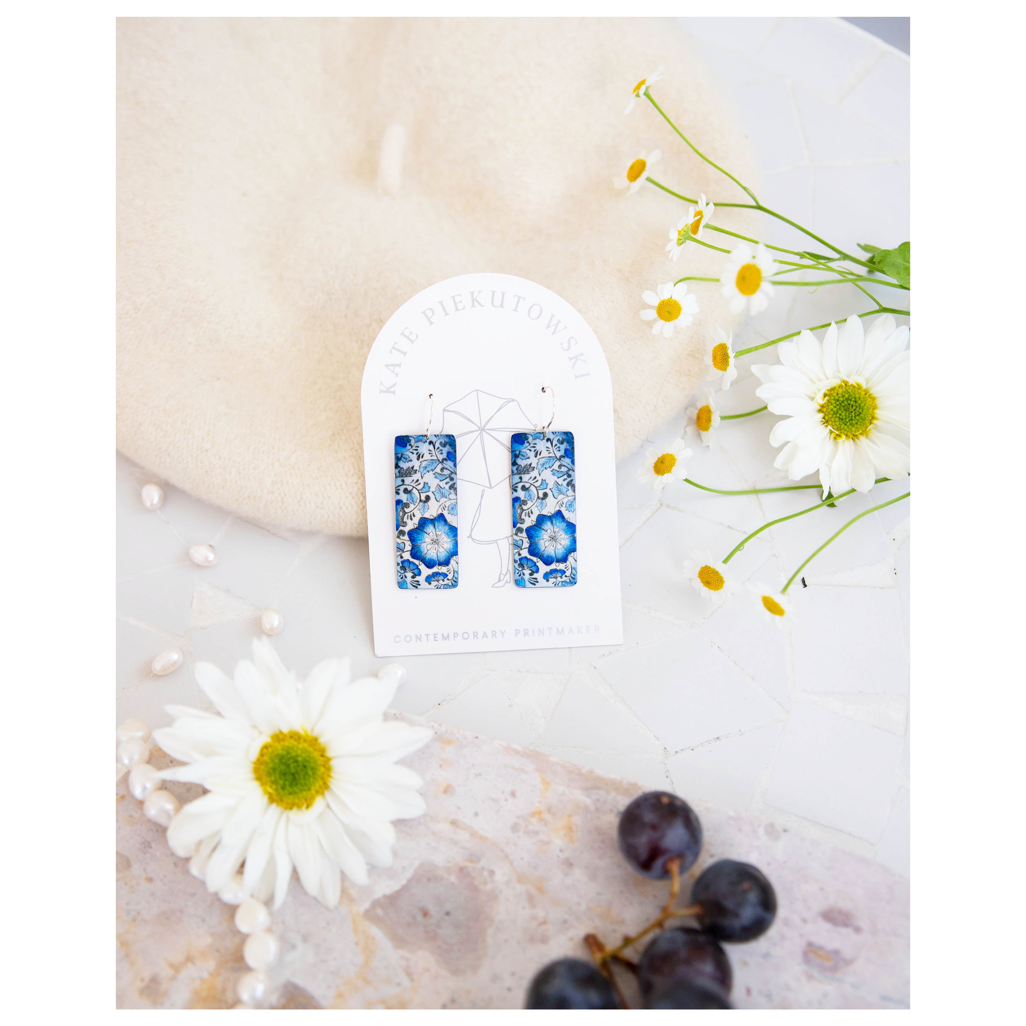 Cobalt Blue Vintage Pattern Earrings