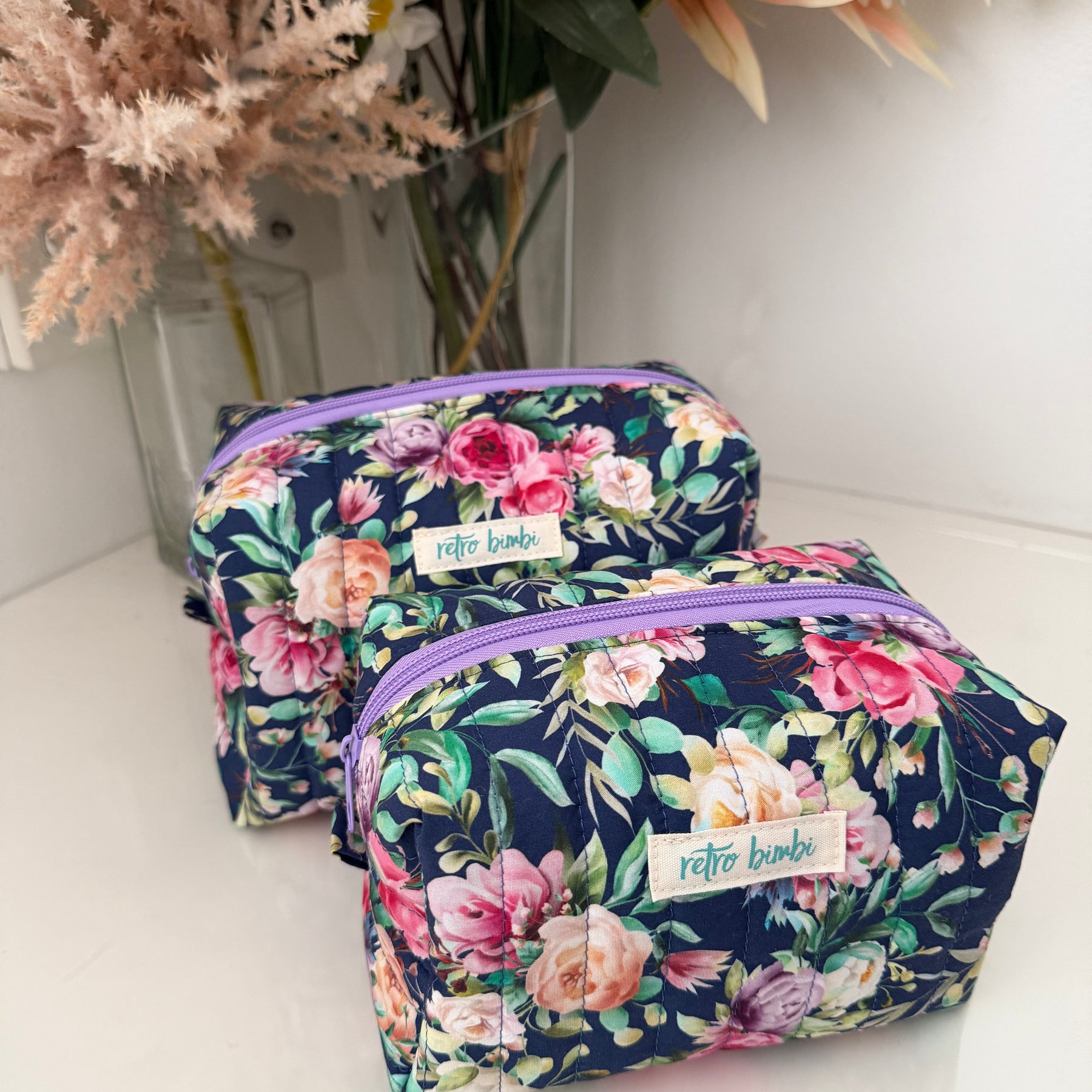 Floral Boxy Zipper Pouch - Blue Floral