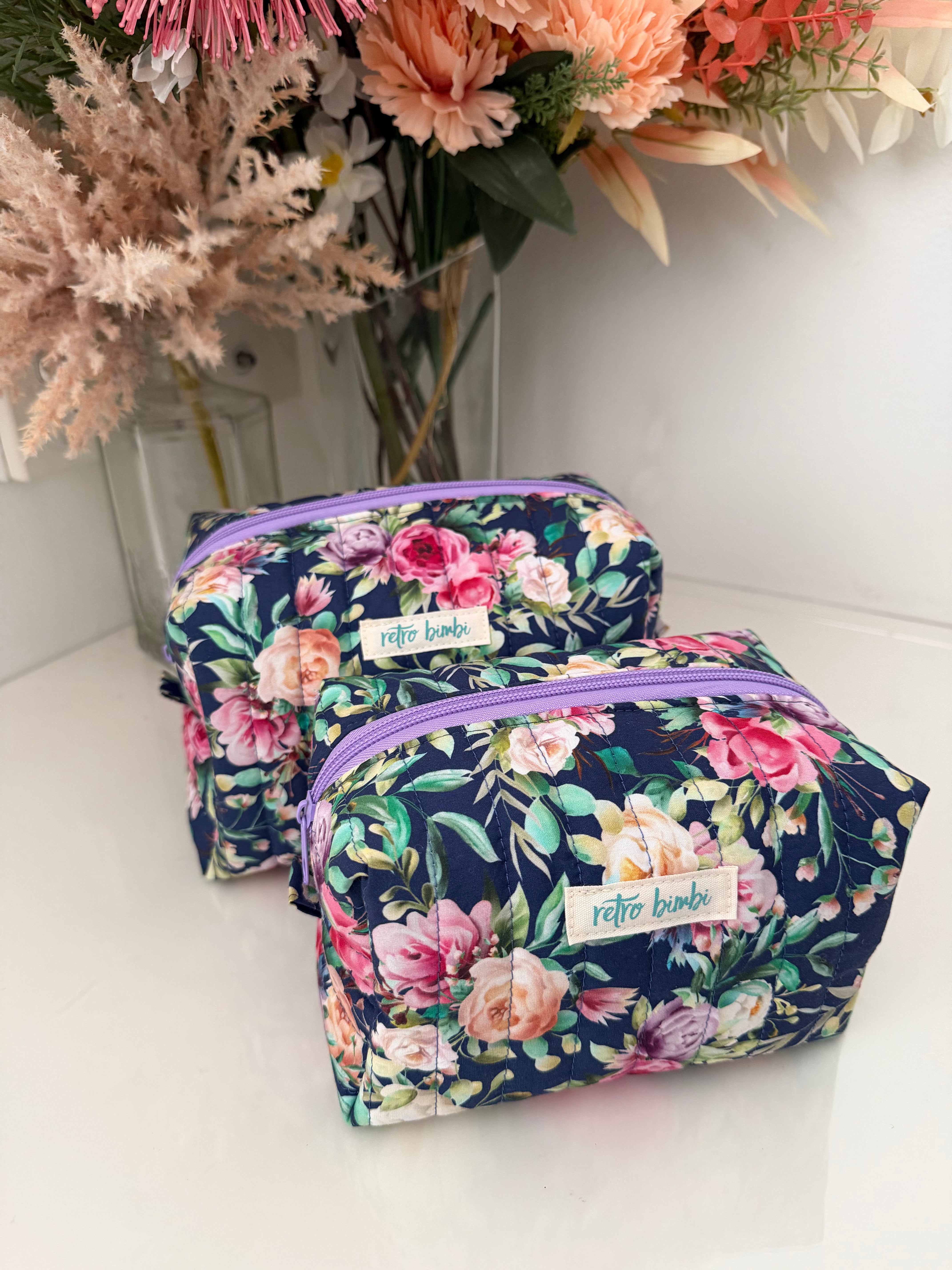 Floral Boxy Zipper Pouch - Blue Floral