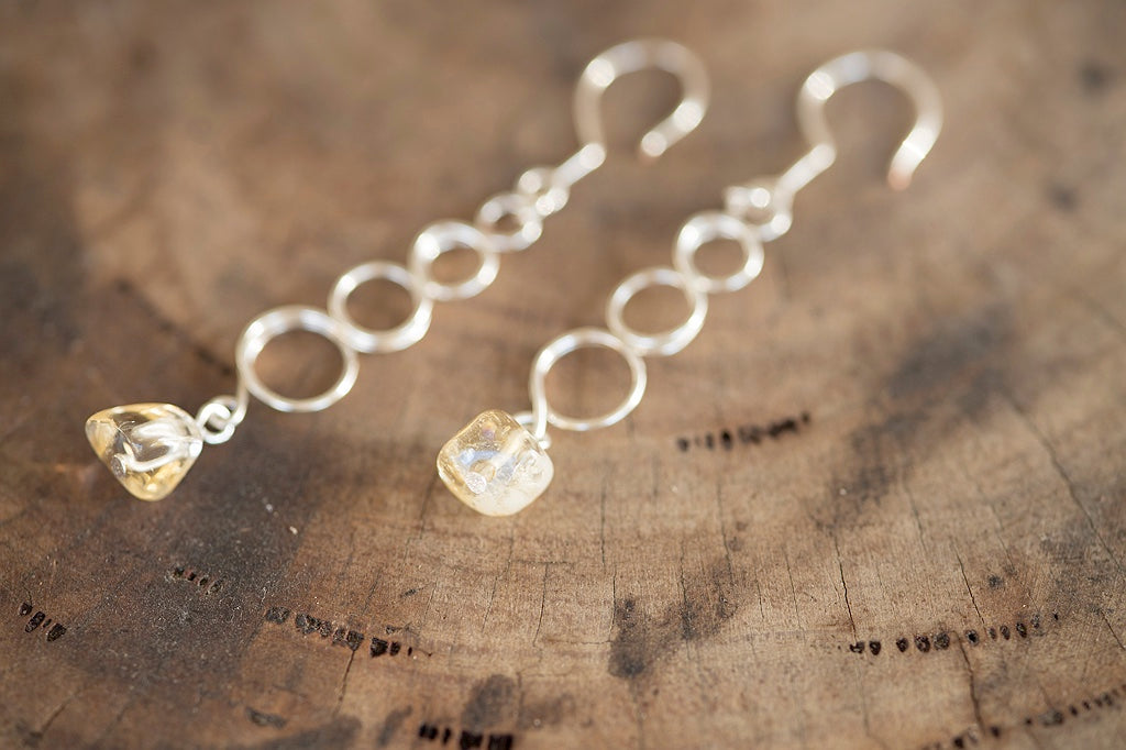 Citrine Gemstone Looped Silver Earrings | Crystal Jewellery