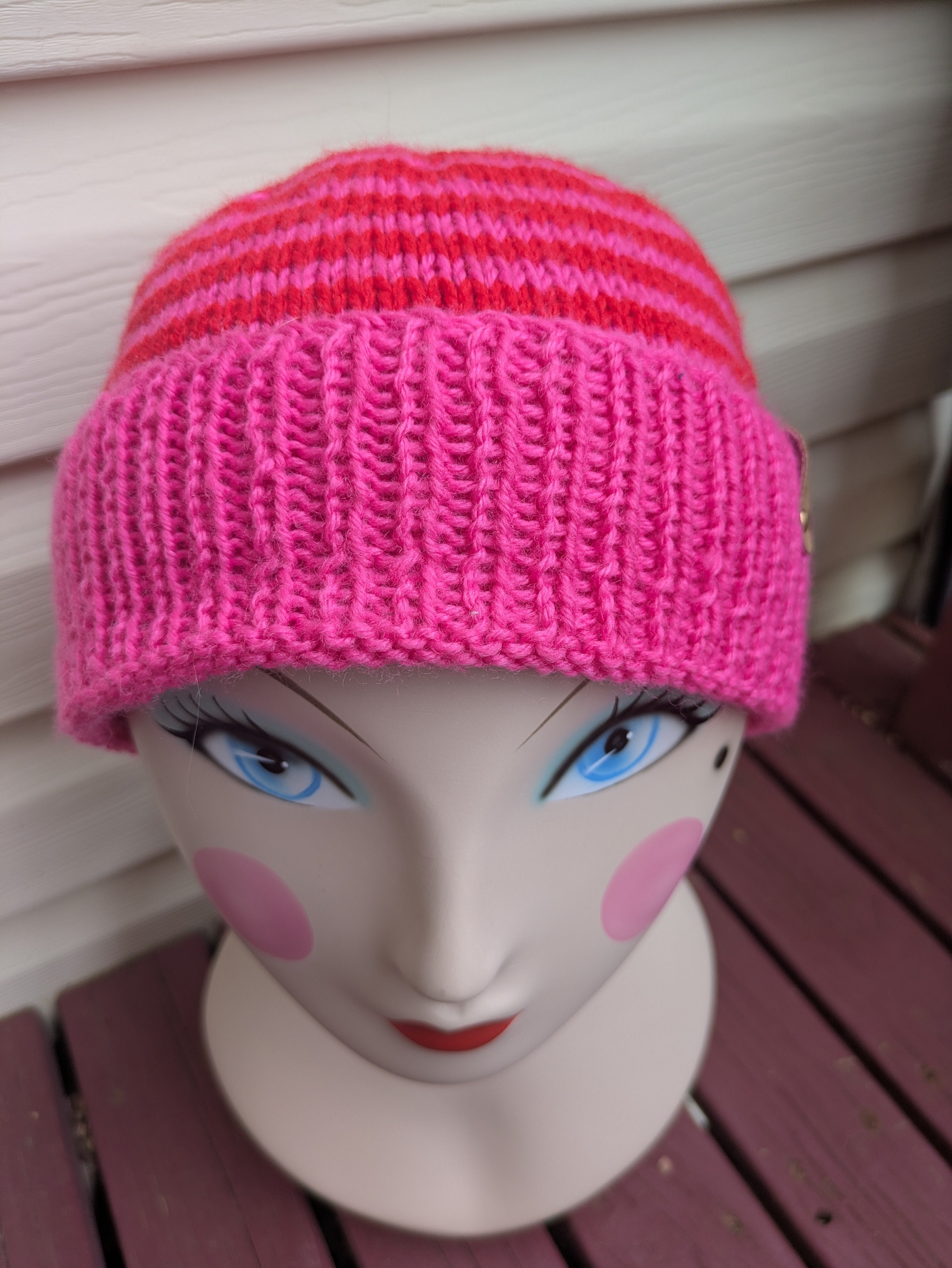 Pinky Swear Handknit Striped Retro Style Beanie