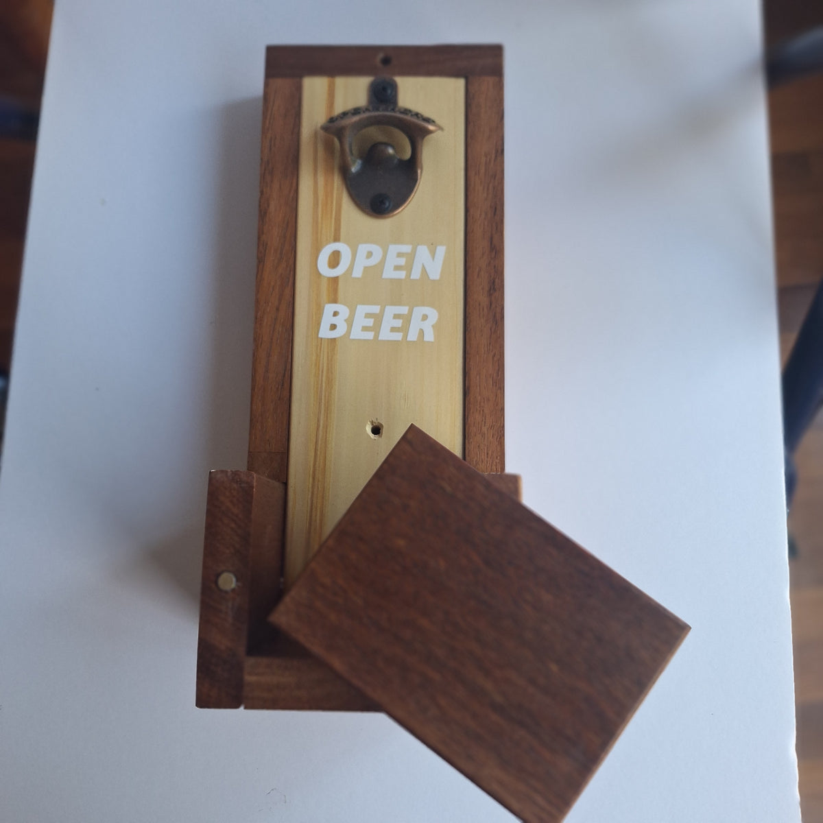 Timber Wall Mounted Beer Bottle Opener with Catcher
