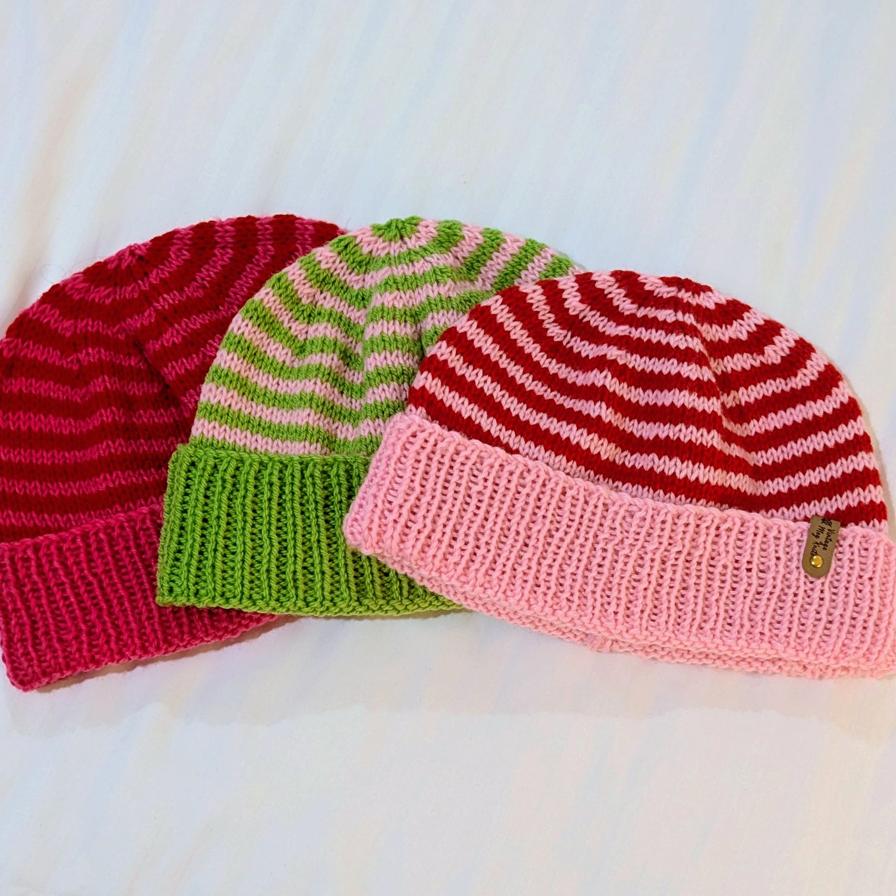 Pinky Swear Handknit Striped Retro Style Beanie