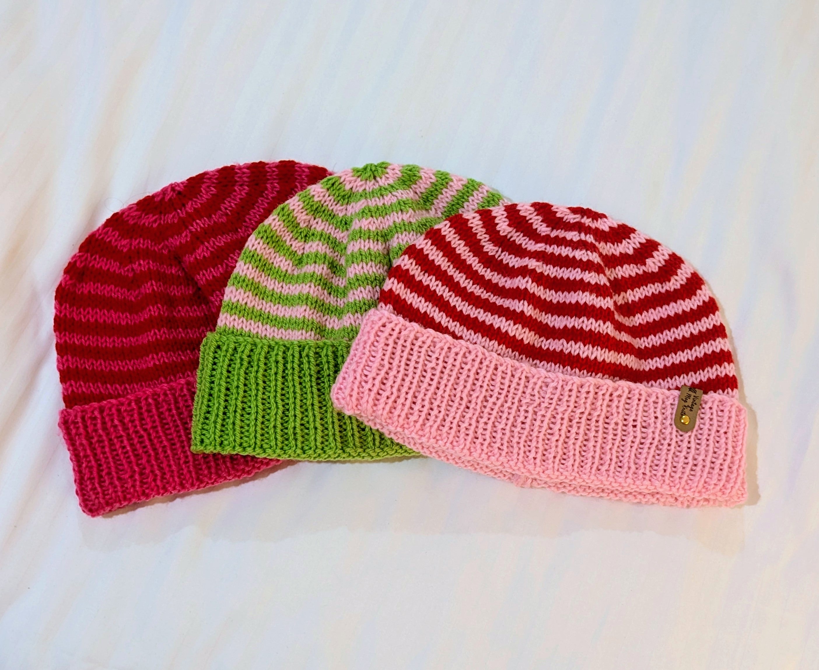 Pinky Swear Handknit Striped Retro Style Beanie