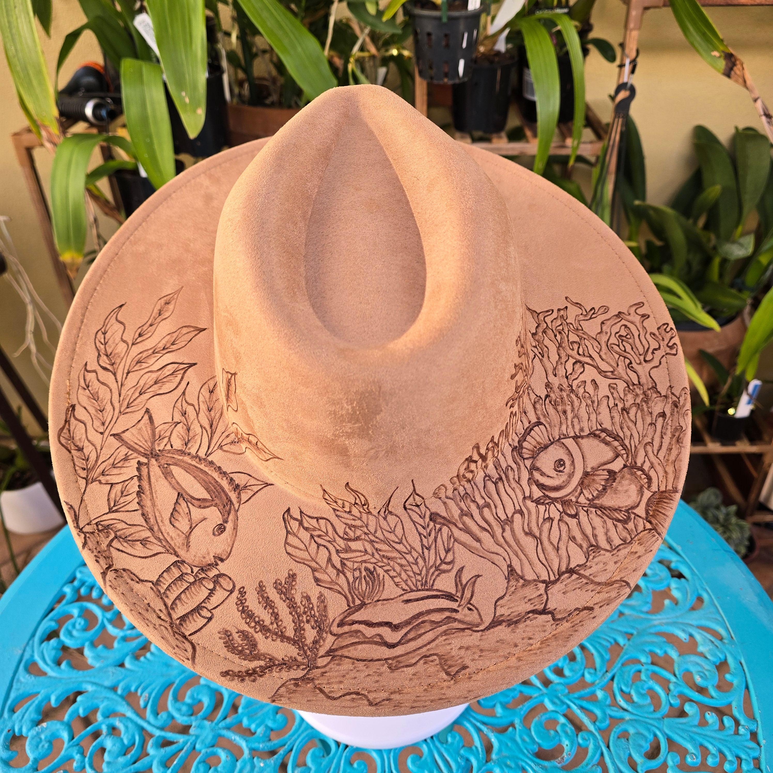 Hand Burng fedora hat : Secret garden of the sea
