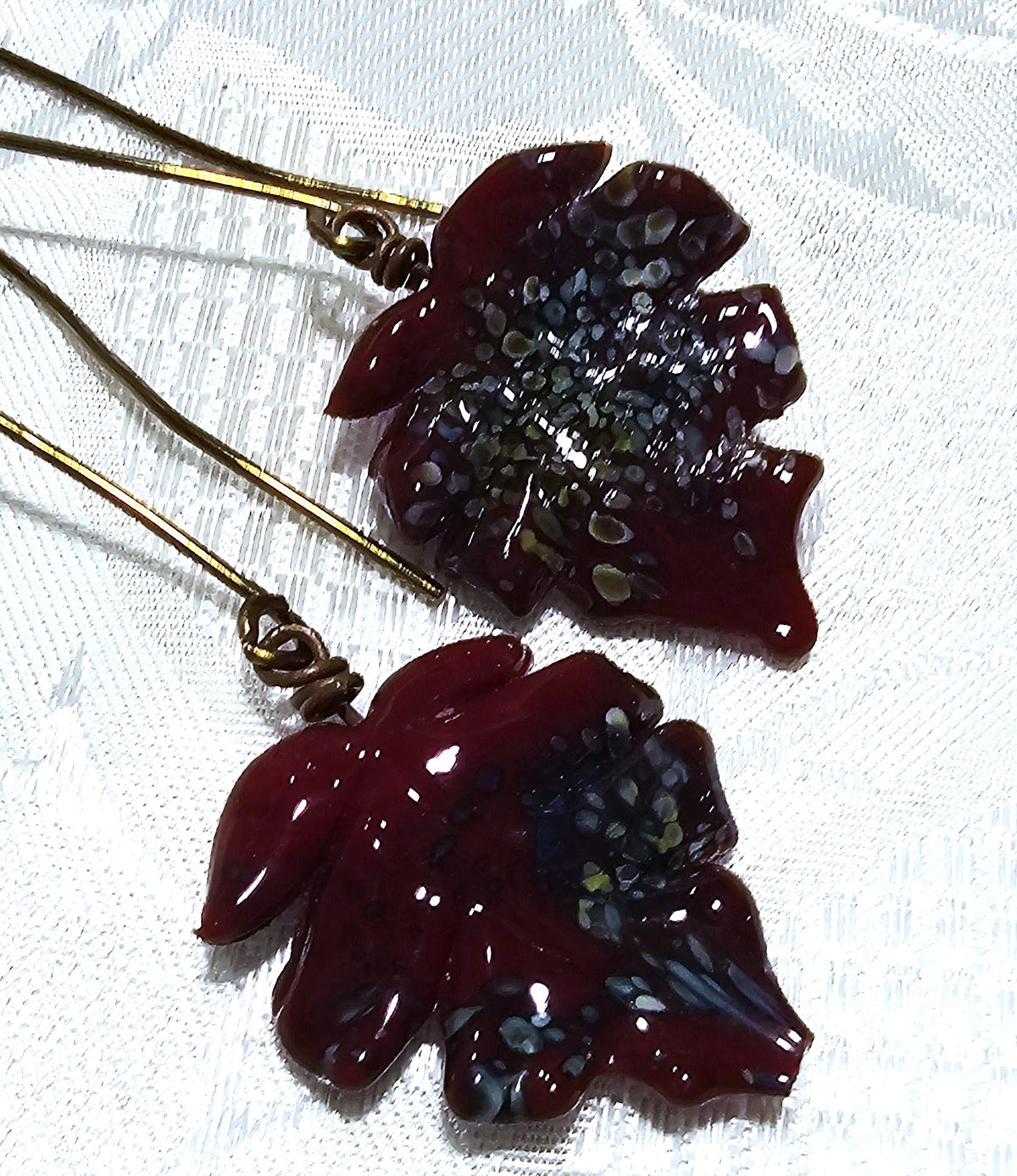 Burgundy Artisan Made Leaf Earrings