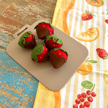 Set of 3, chocolate strawberries, felt play food