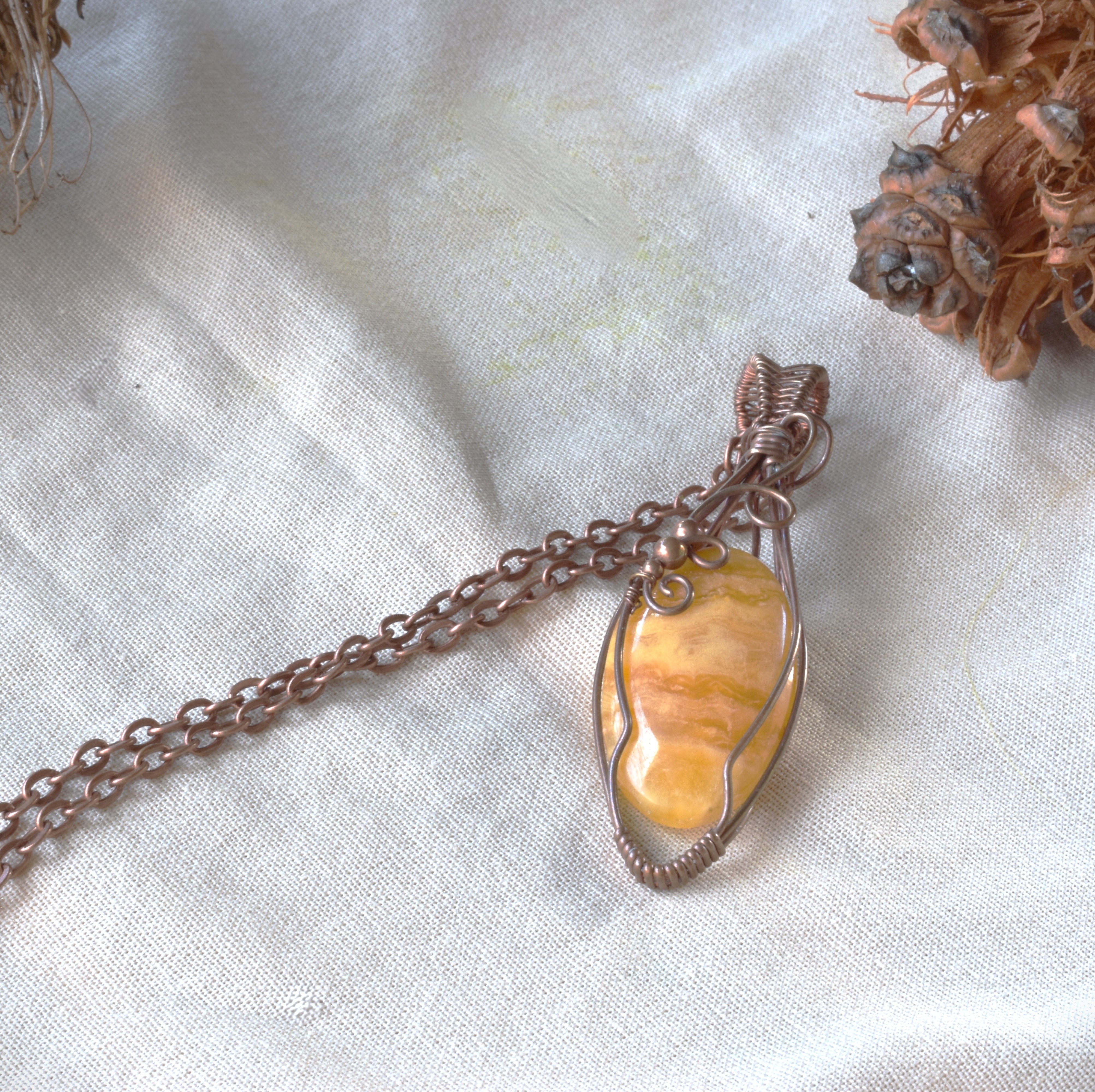 Bush Honey – Sunshine Chalcedony Copper Wire Wrapped Pendant
