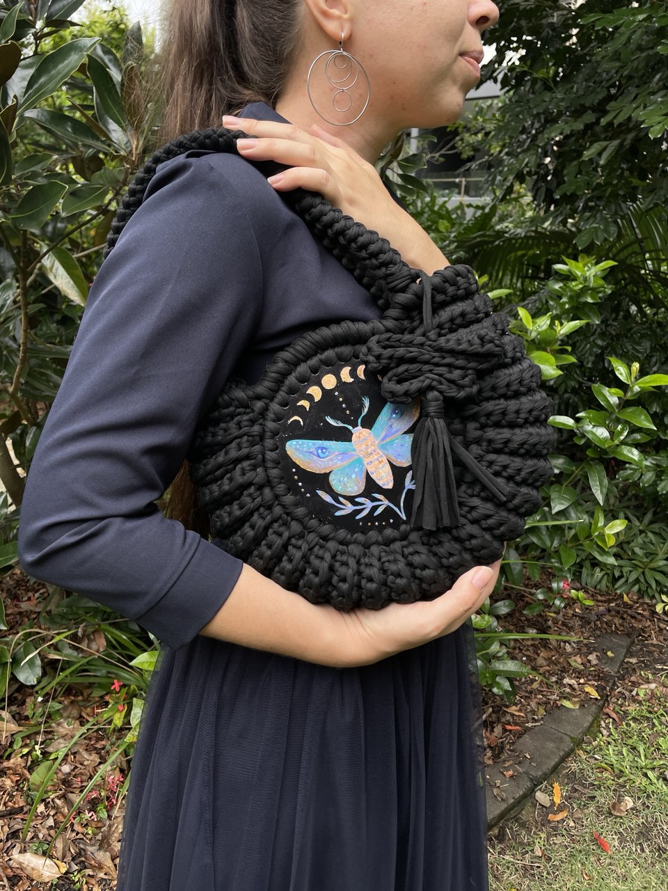 Hand painted artwork & Crochet Bag