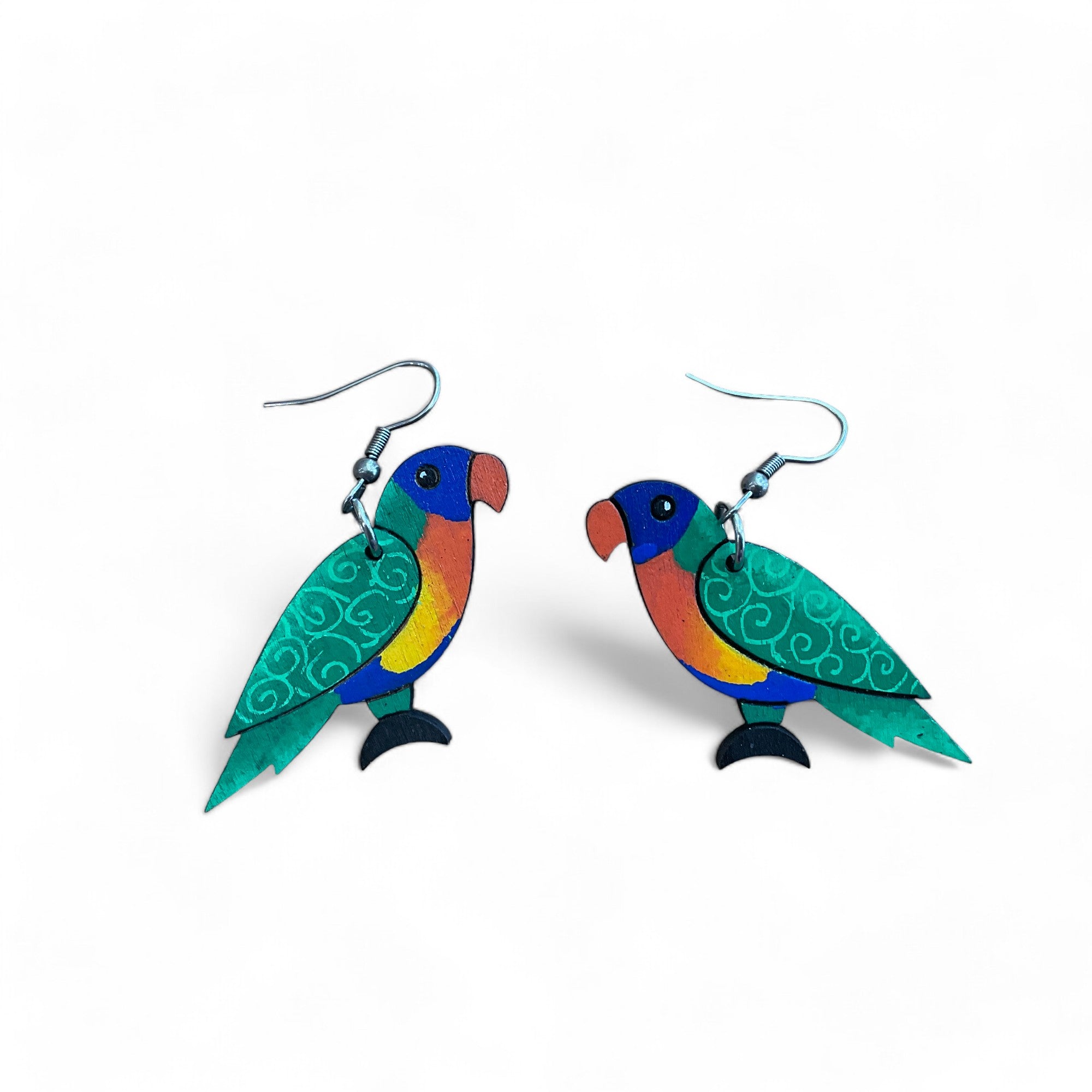 Wooden Australian animal earrings - Rainbow Lorikeet - hand painted