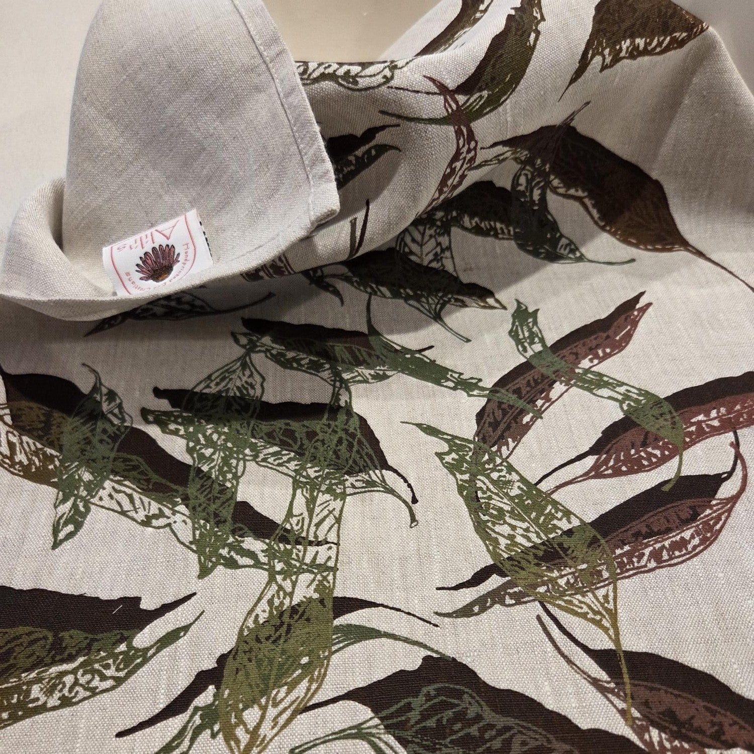 Hand screen printed Linen Tea Towels-Fallen Leaves