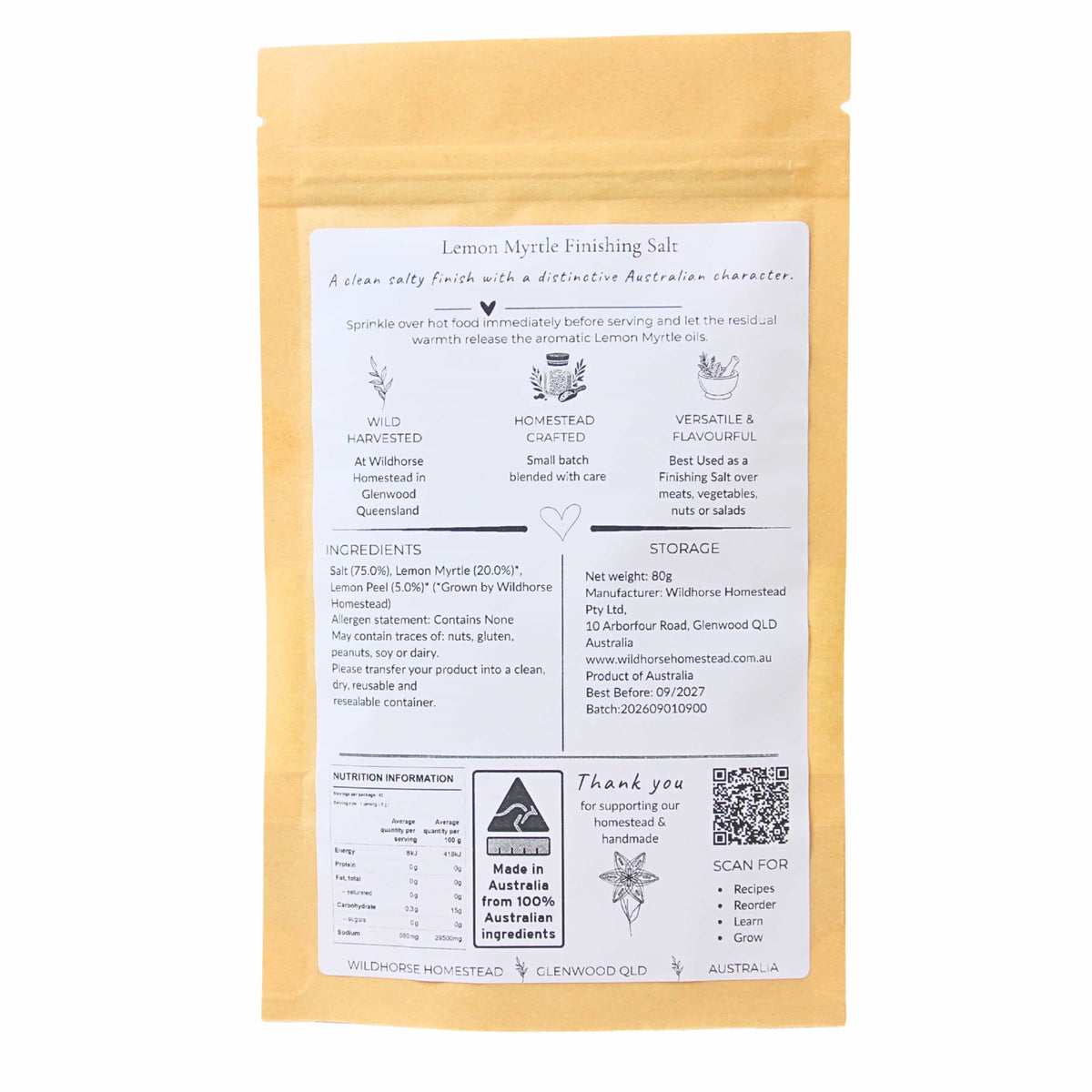 Wildhorse Homestead Lemon Myrtle Finishing Salt – 80g