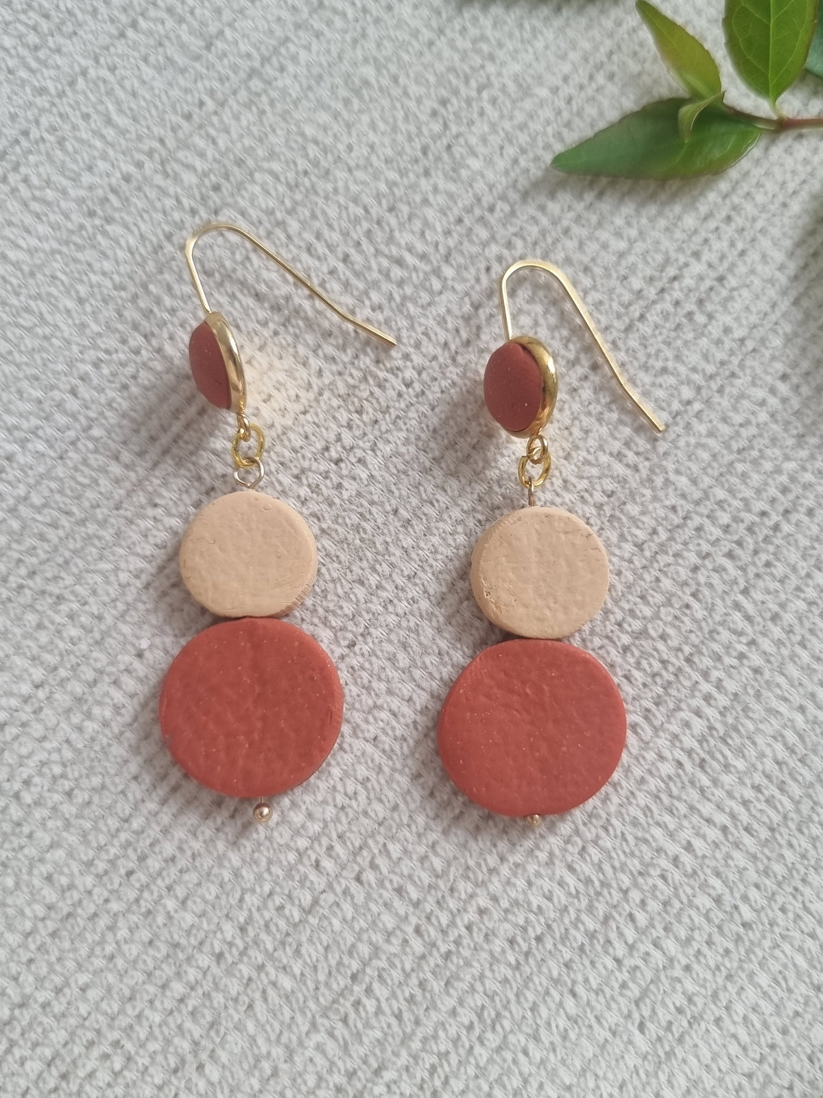 Autumn Layers - Orange and beige organic shaped dangles , modern haloween earrings