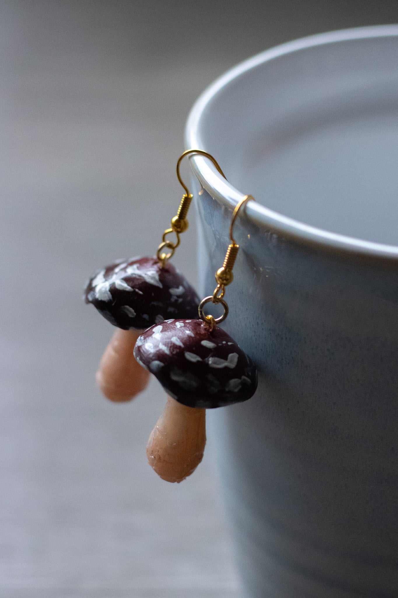 Dark Red Mushroom Earrings