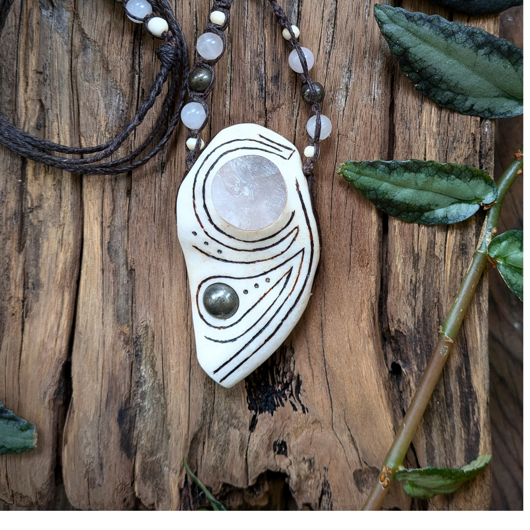 •| RAW ROSE QUARTZ | PYRITE | DEER ANTLER |• natural crystal necklace talisman