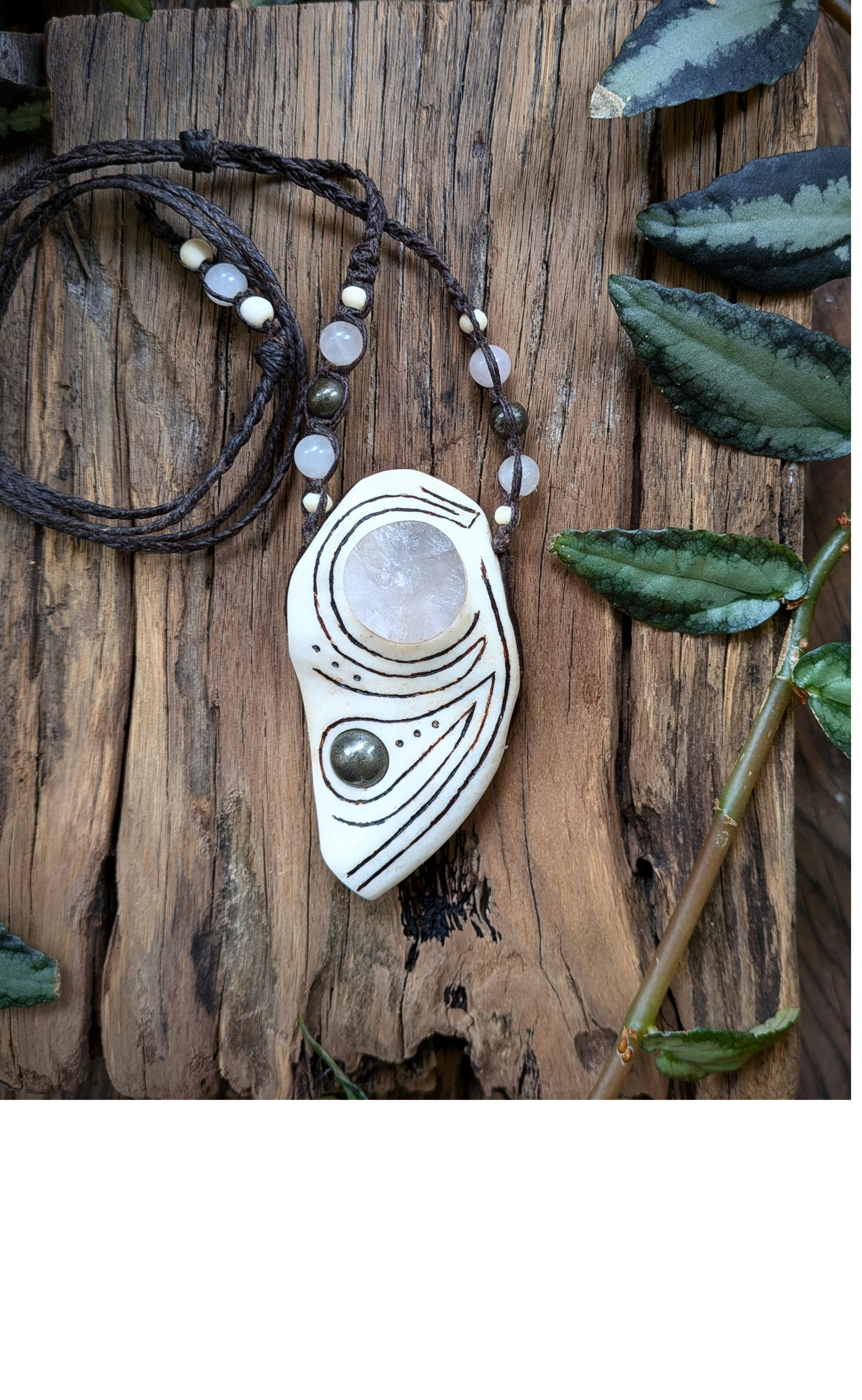 •| RAW ROSE QUARTZ | PYRITE | DEER ANTLER |• natural crystal necklace talisman
