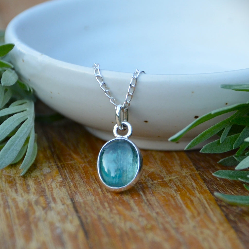 Emerald Green Kyanite Silver Pendant