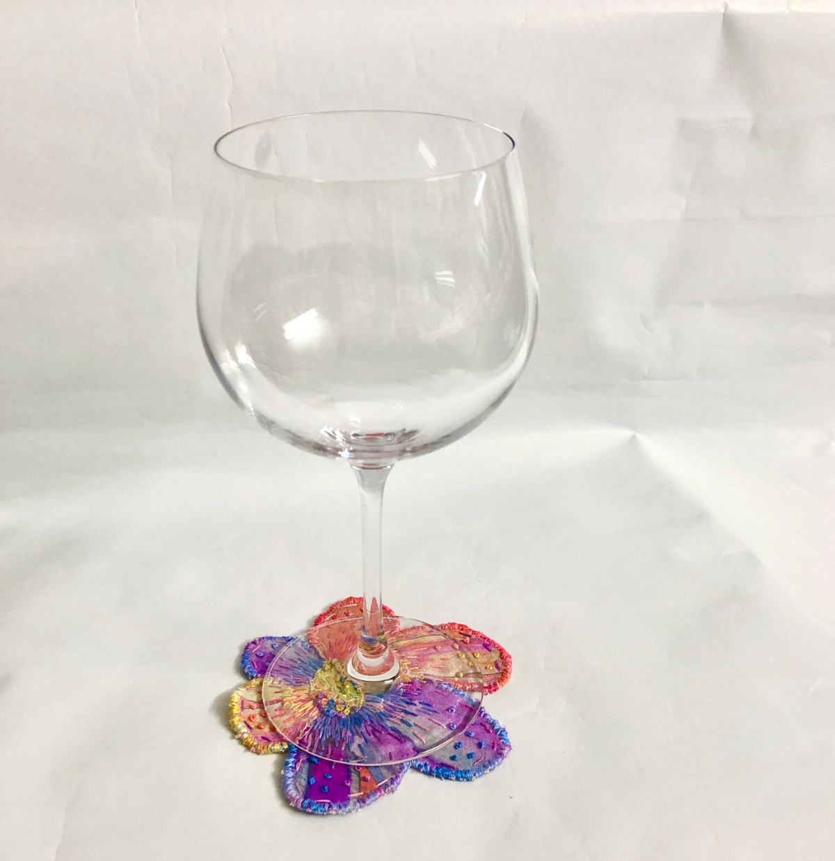 Slow Stitched Unique Flower Drink Coaster - Mauve