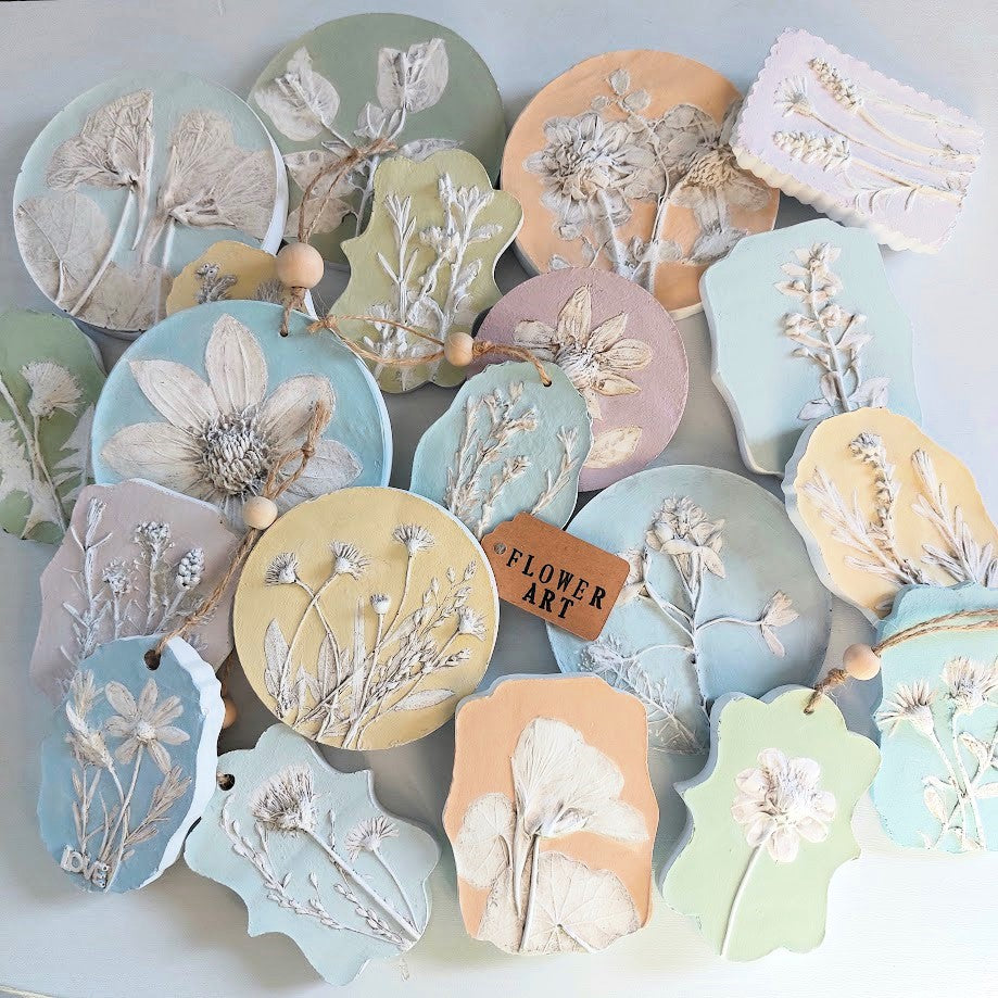 Hand-pressed botanical Wall Art | Floral Bas-Relief Plaster Plaque