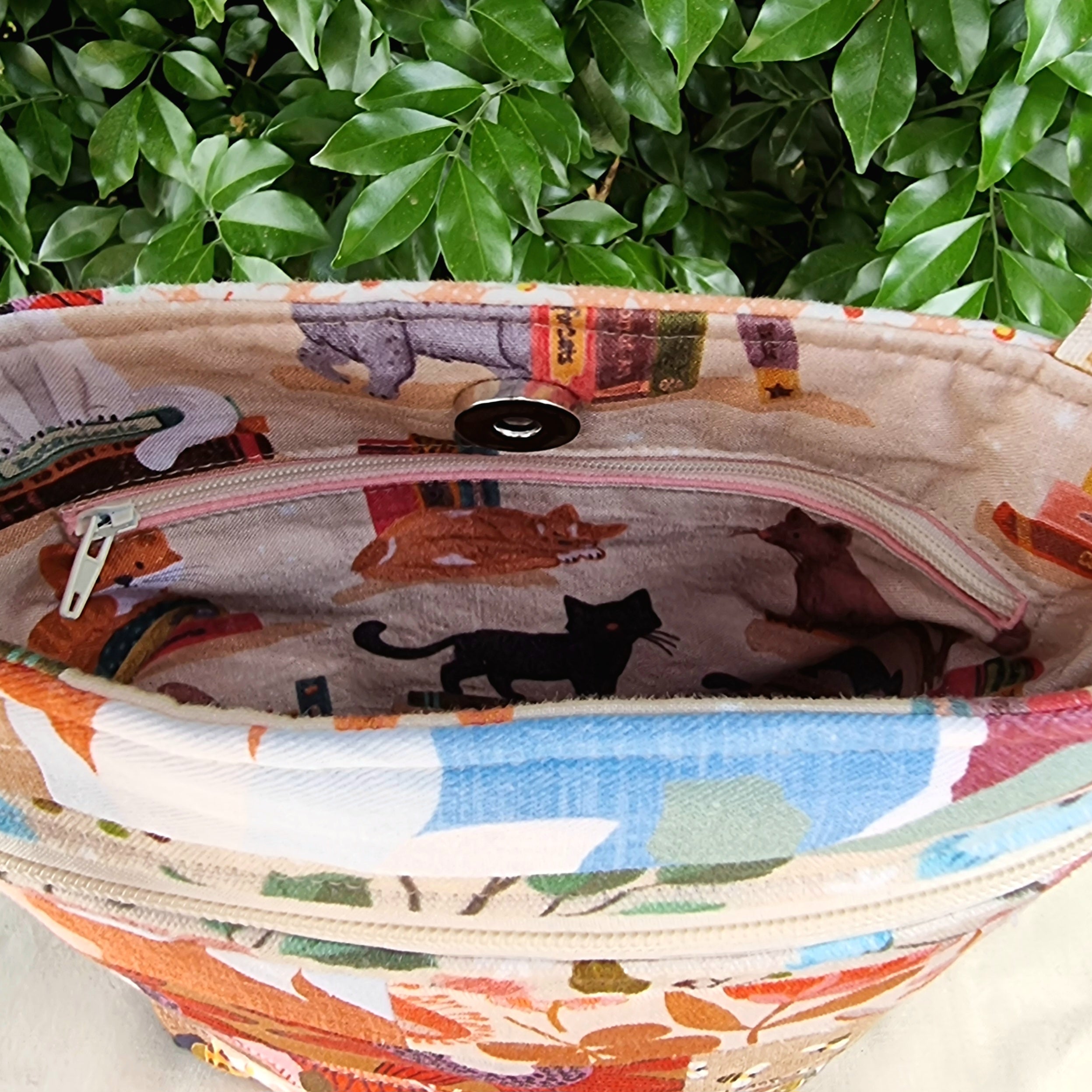 Repurposed Remnant Fabric Crossbody Bag - Cat lovers
