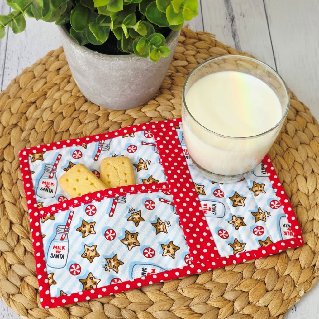 Christmas Mug Rug | Santa's Milk & Biscuits Mat | Christmas Eve Tradition | Cotton Coaster