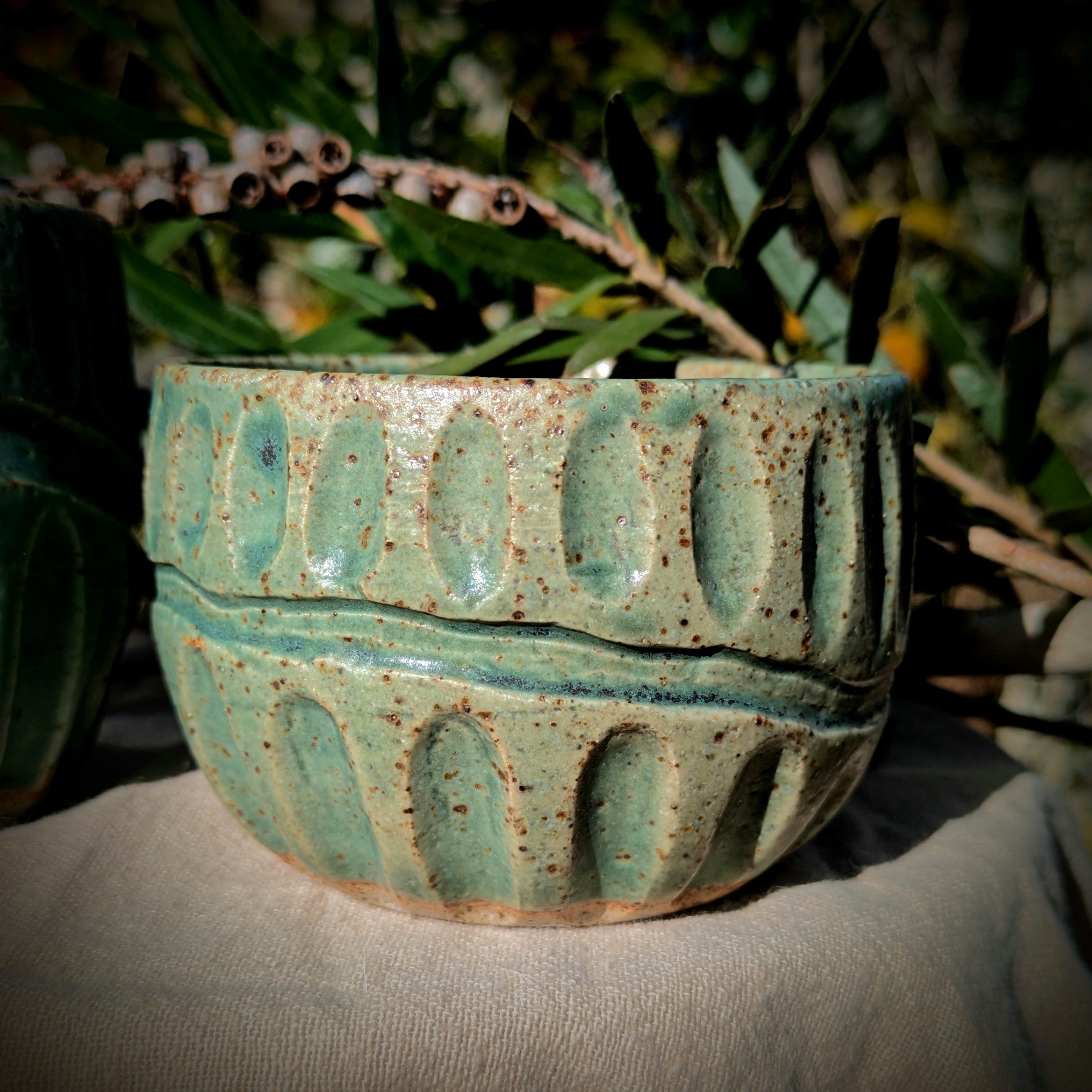 Gum leaf green fluted coffee bowl