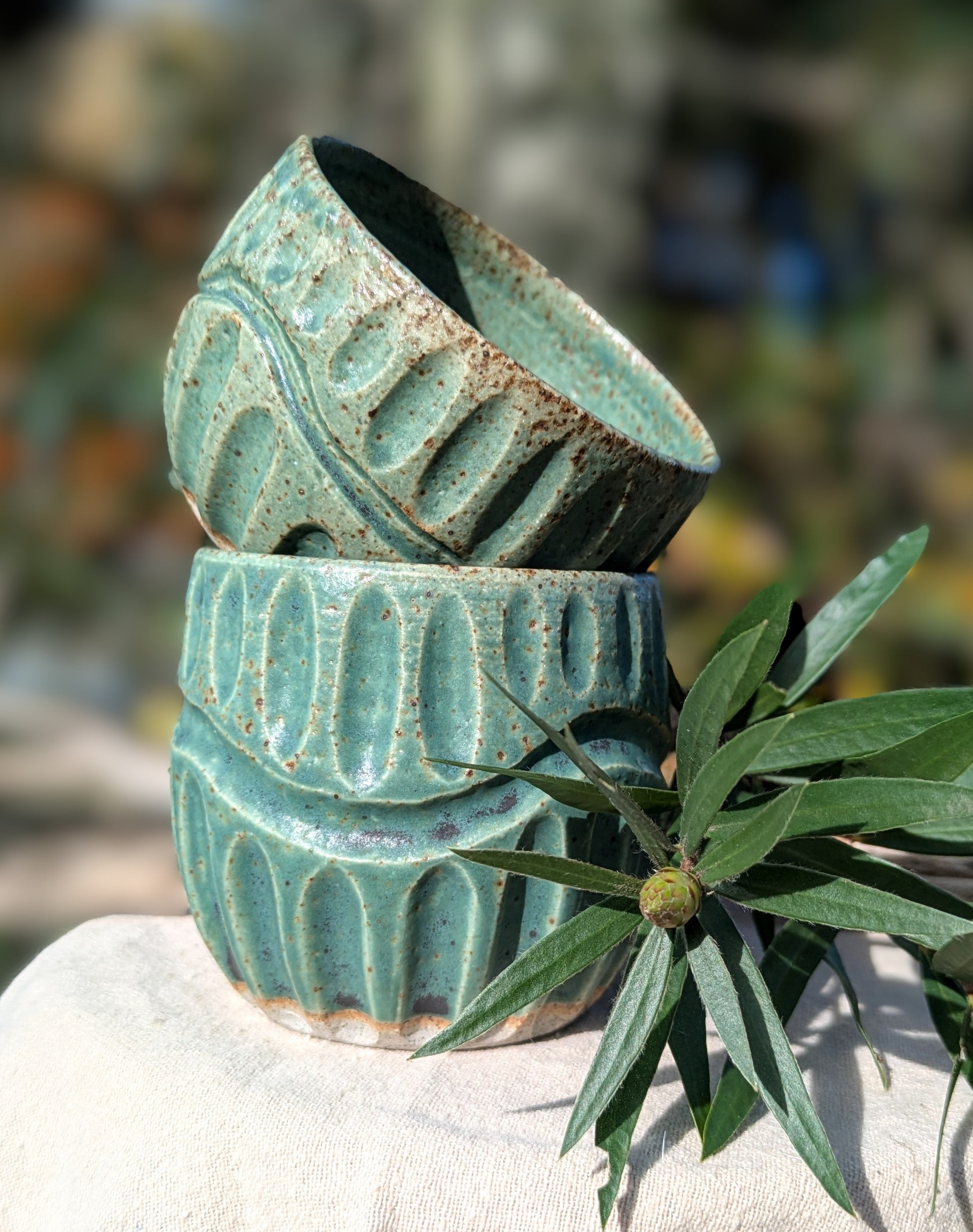 Gum leaf green fluted coffee bowl