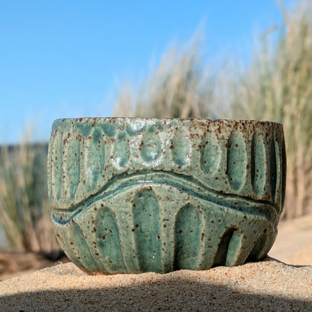 Gum leaf green fluted coffee bowl