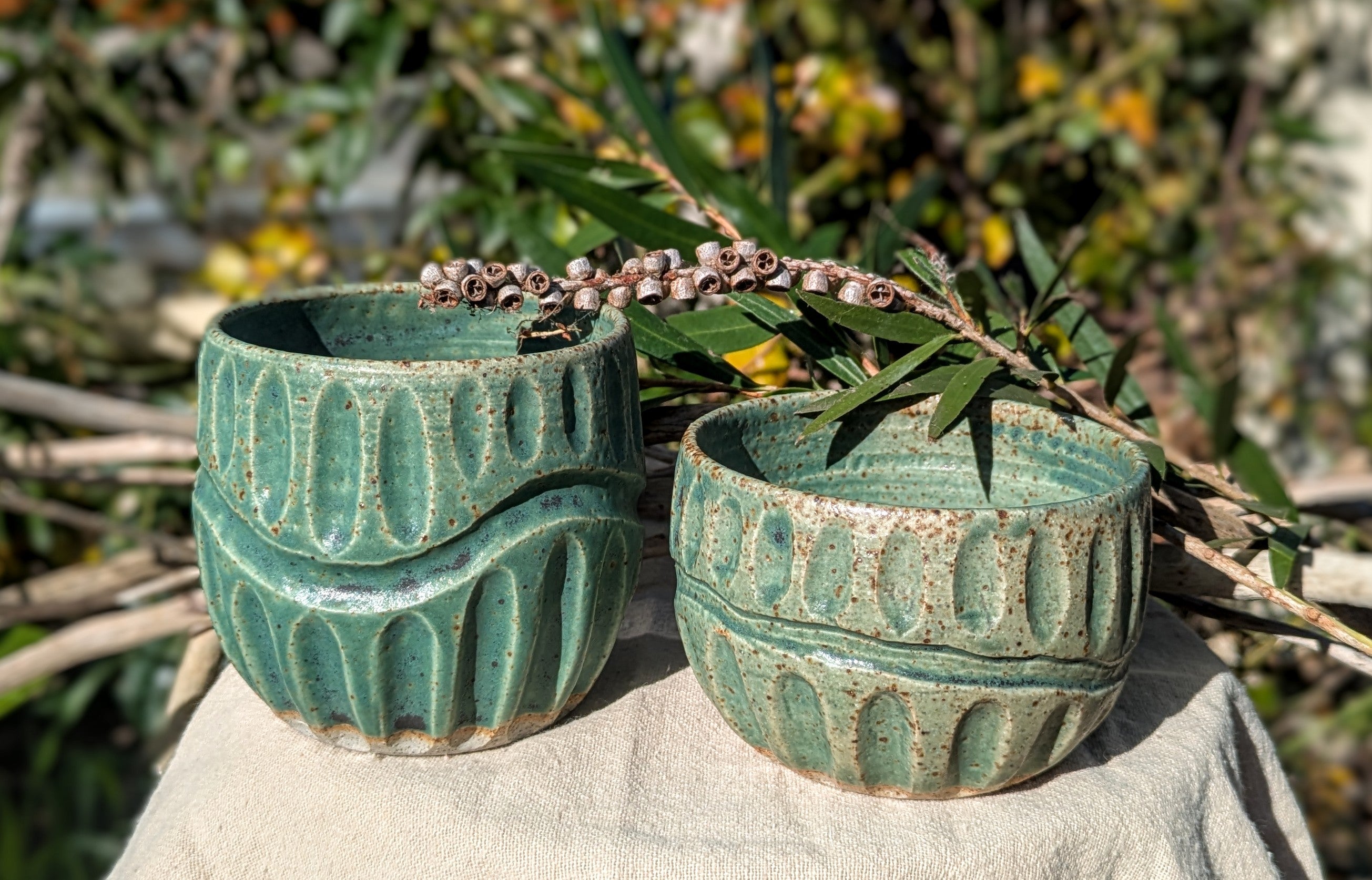 Gum leaf green fluted coffee bowl