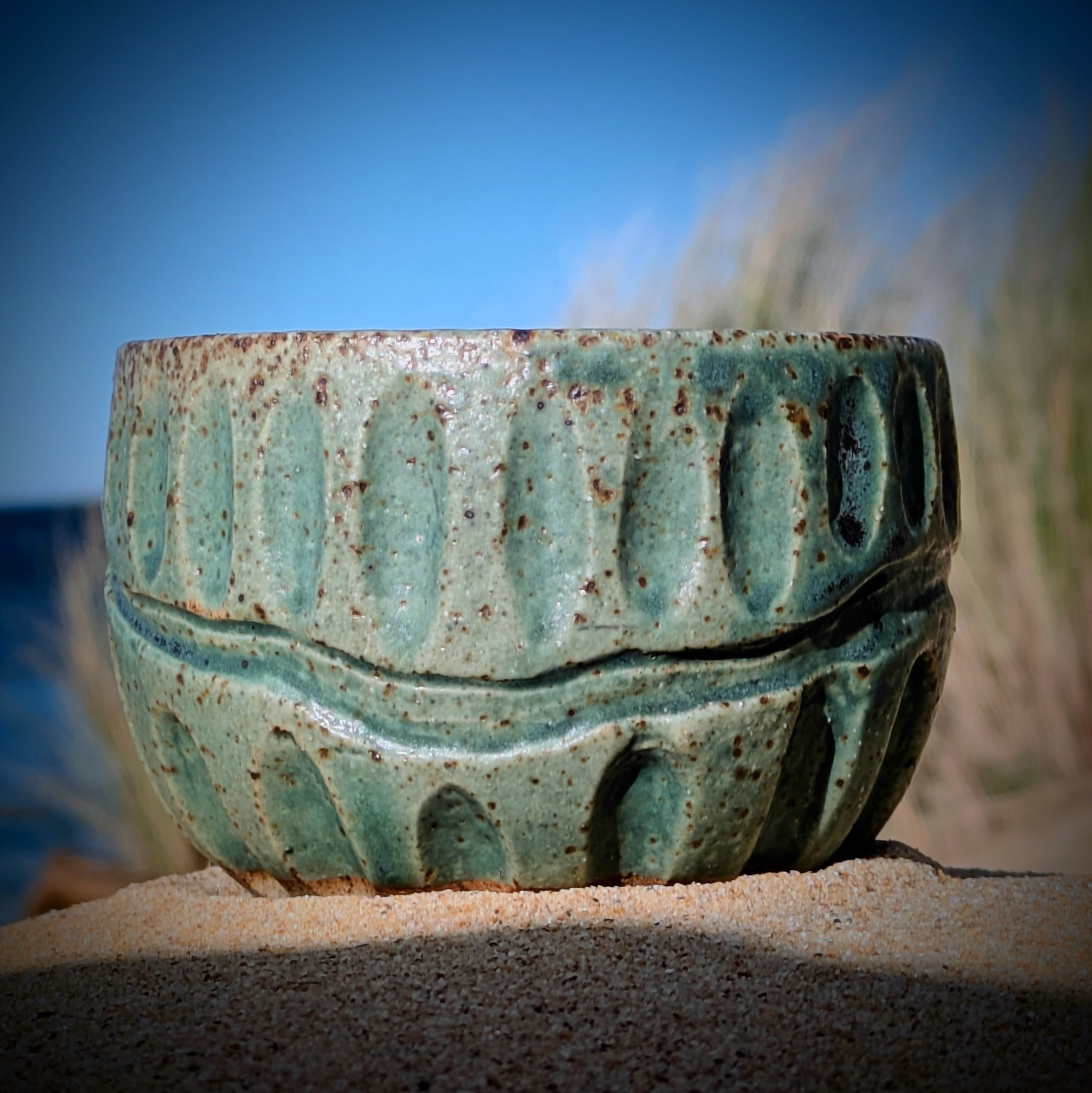 Gum leaf green fluted coffee bowl