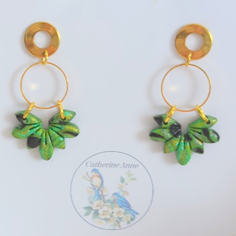 Mokume Gane Earrings in Green and Black