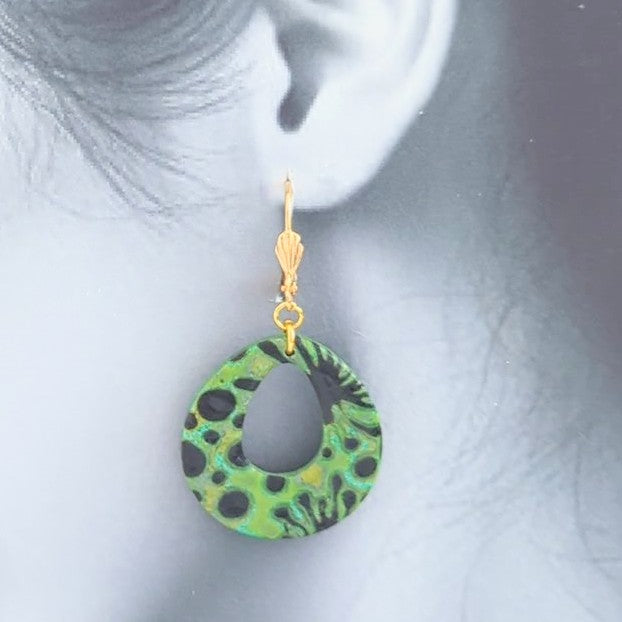 Mokume Gane Earrings in Green and Black