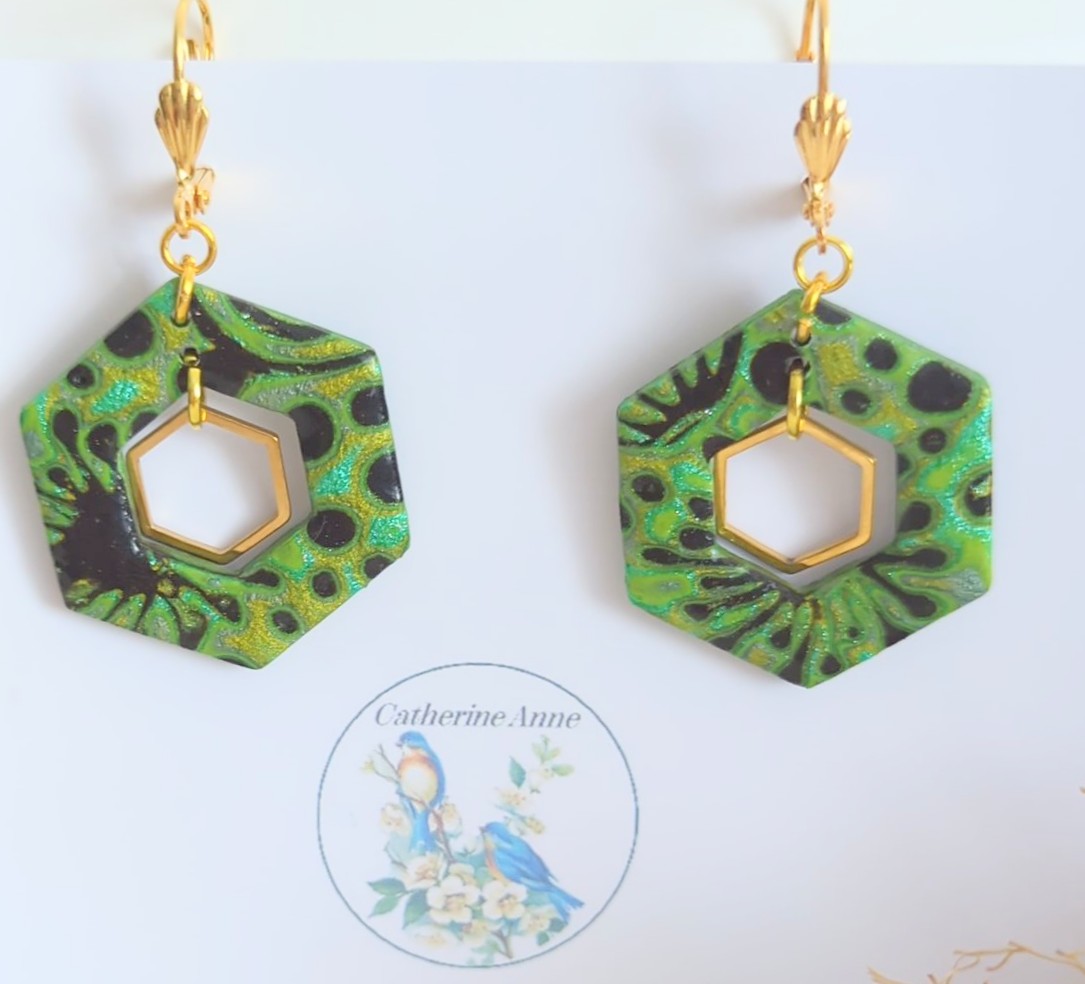 Mokume Gane Earrings in Green and Black