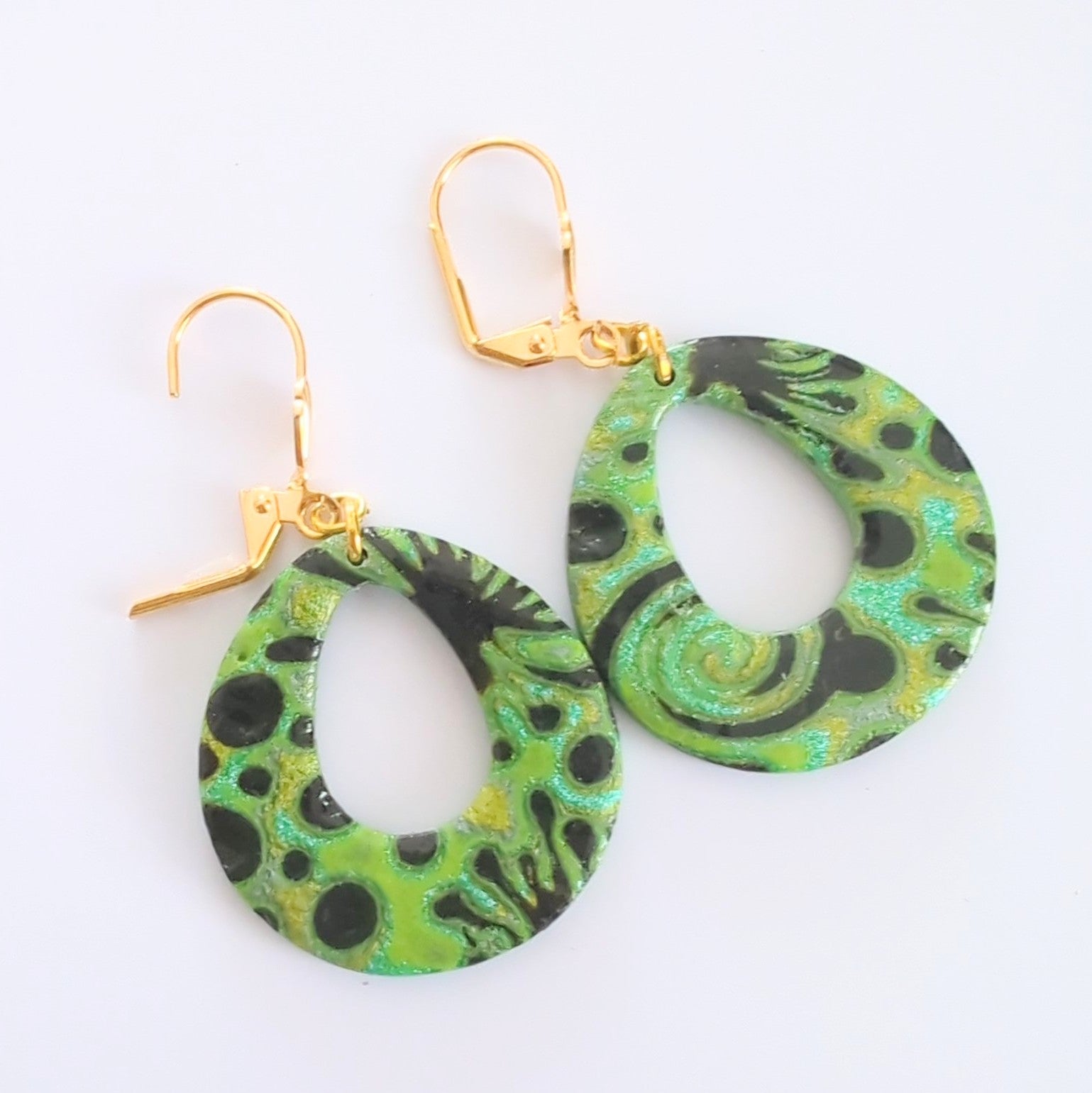 Mokume Gane Earrings in Green and Black