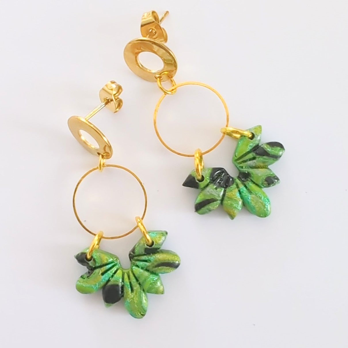 Mokume Gane Earrings in Green and Black
