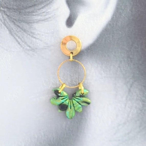 Mokume Gane Earrings in Green and Black