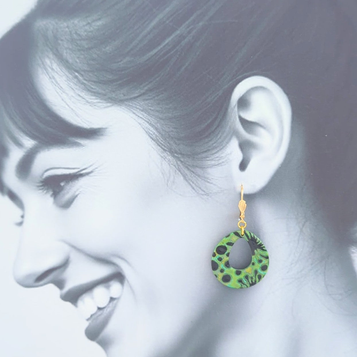 Mokume Gane Earrings in Green and Black