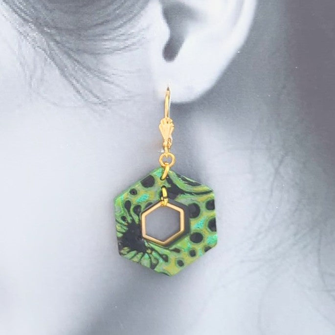 Mokume Gane Earrings in Green and Black