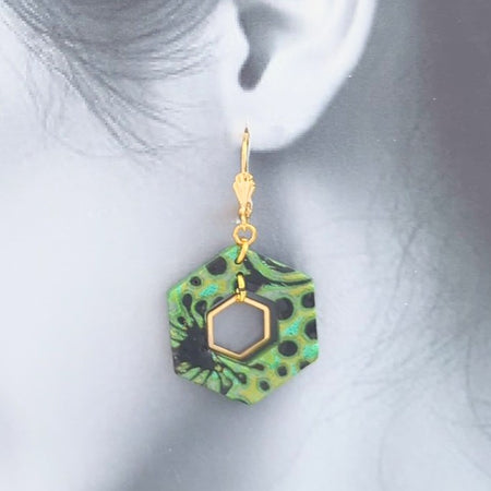 Mokume Gane Earrings in Green and Black