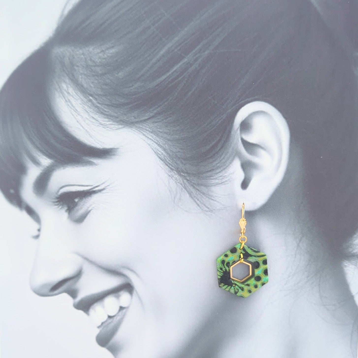 Mokume Gane Earrings in Green and Black