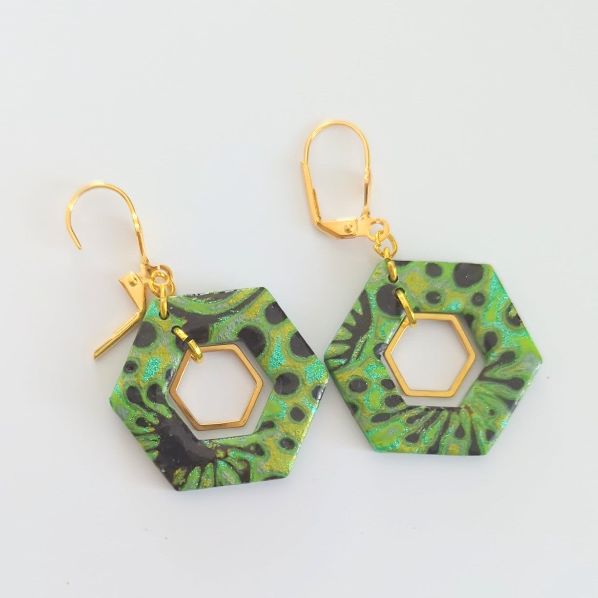 Mokume Gane Earrings in Green and Black