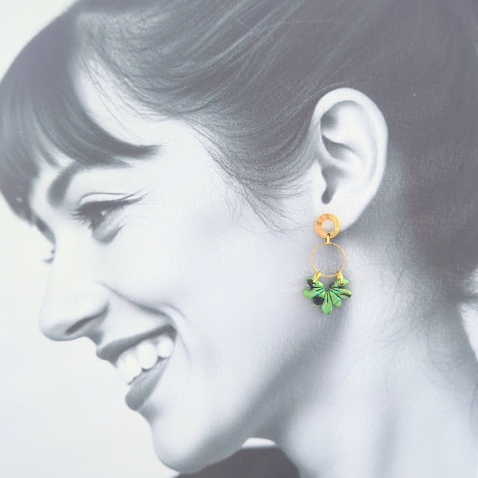 Mokume Gane Earrings in Green and Black