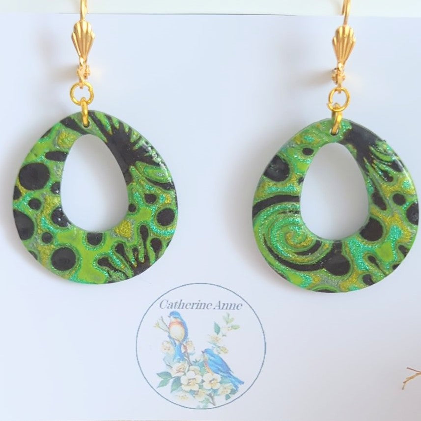 Mokume Gane Earrings in Green and Black
