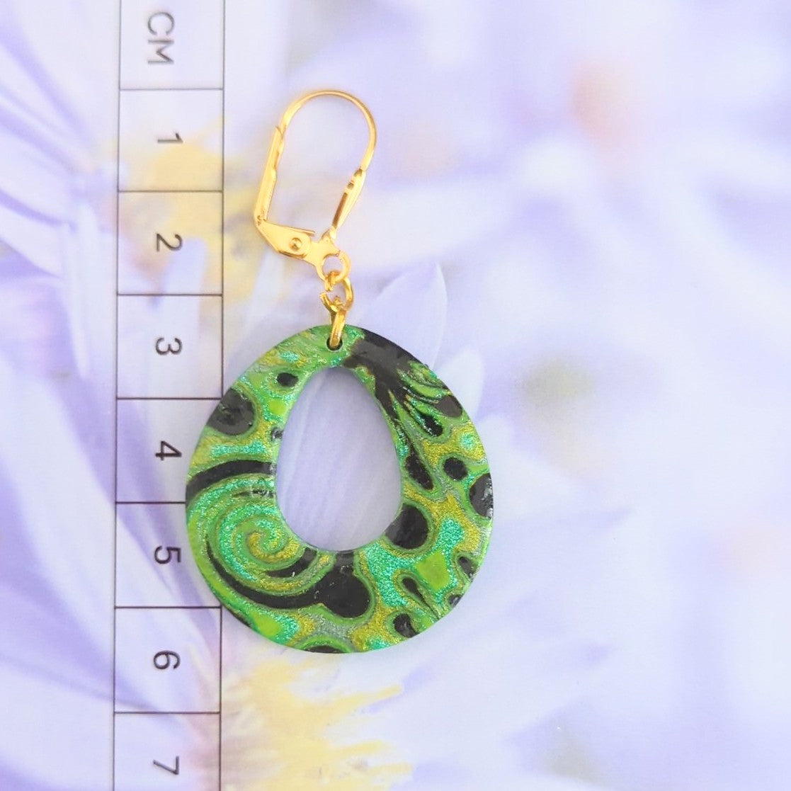 Mokume Gane Earrings in Green and Black