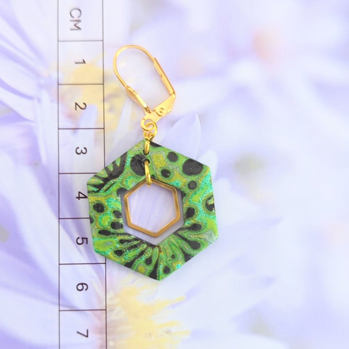 Mokume Gane Earrings in Green and Black